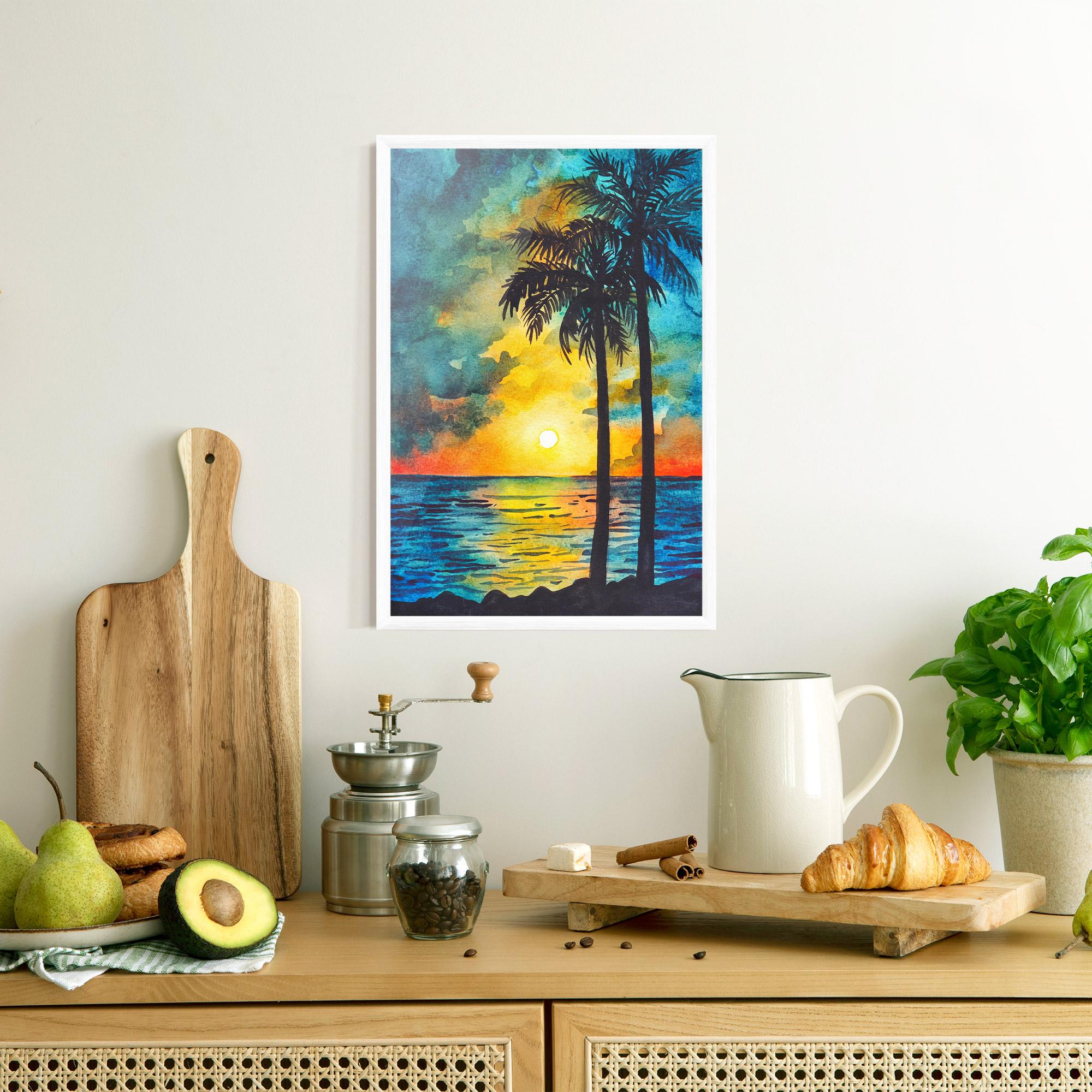 Poster Înrămat Sunset Watercolor Tree mockup 8