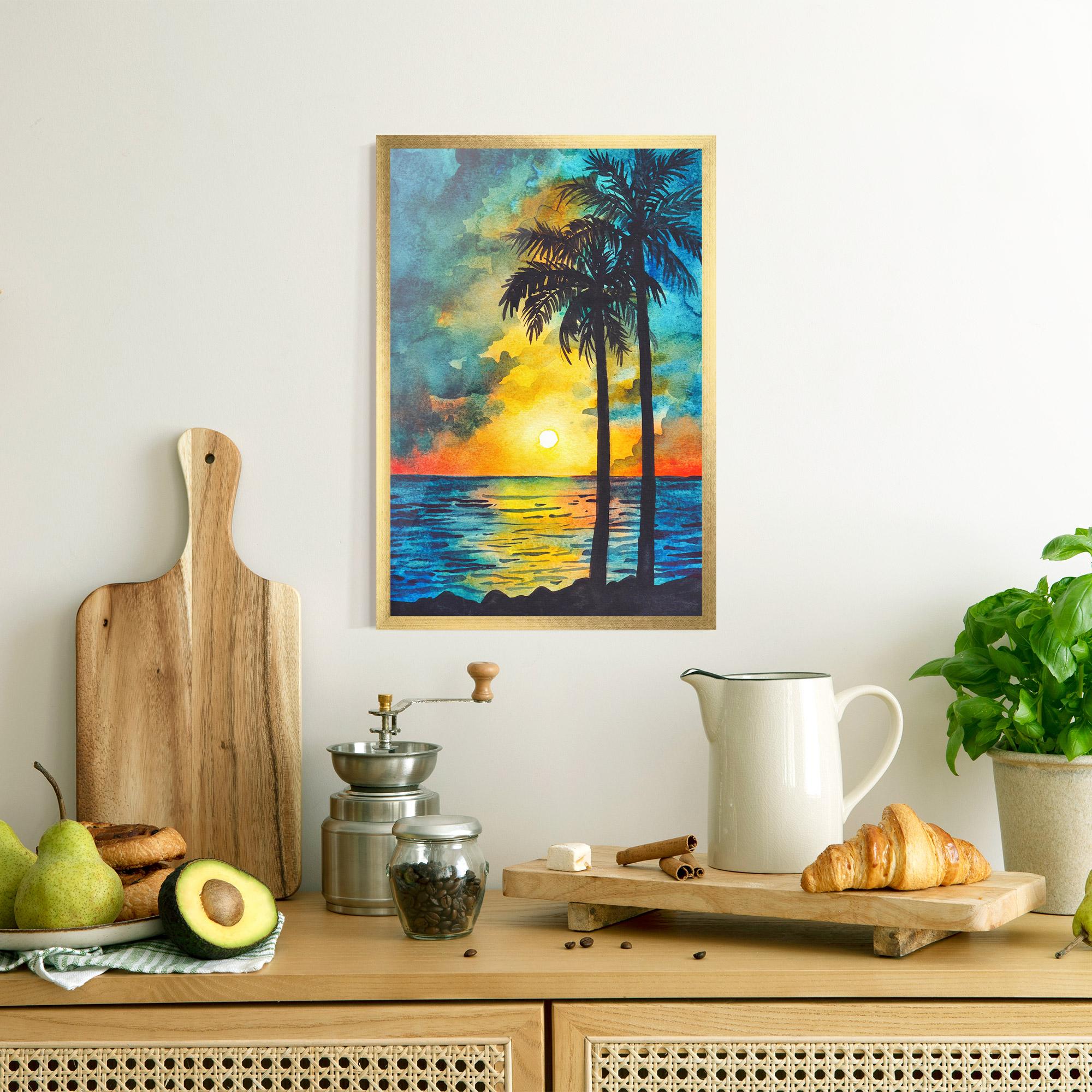 Poster Înrămat Sunset Watercolor Tree mockup 8