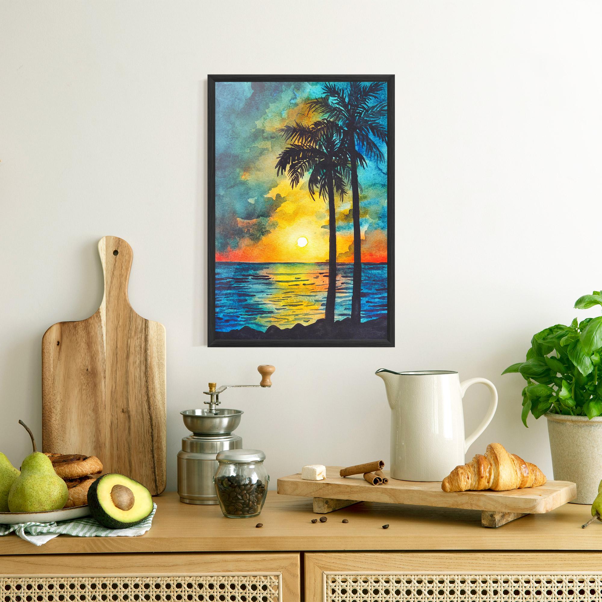 Poster Înrămat Sunset Watercolor Tree mockup 8