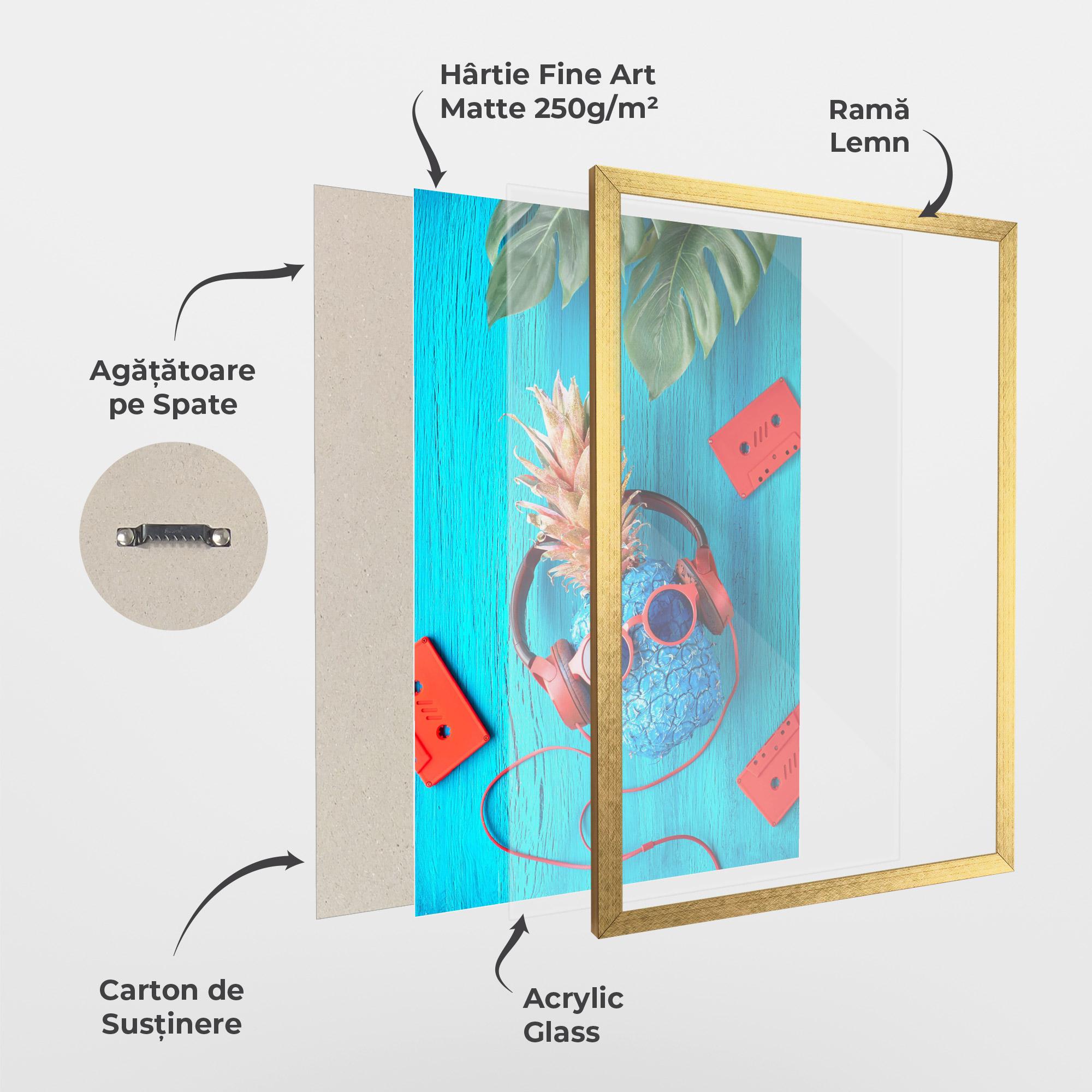 Poster Înrămat Pineapple On Blue mockup 1