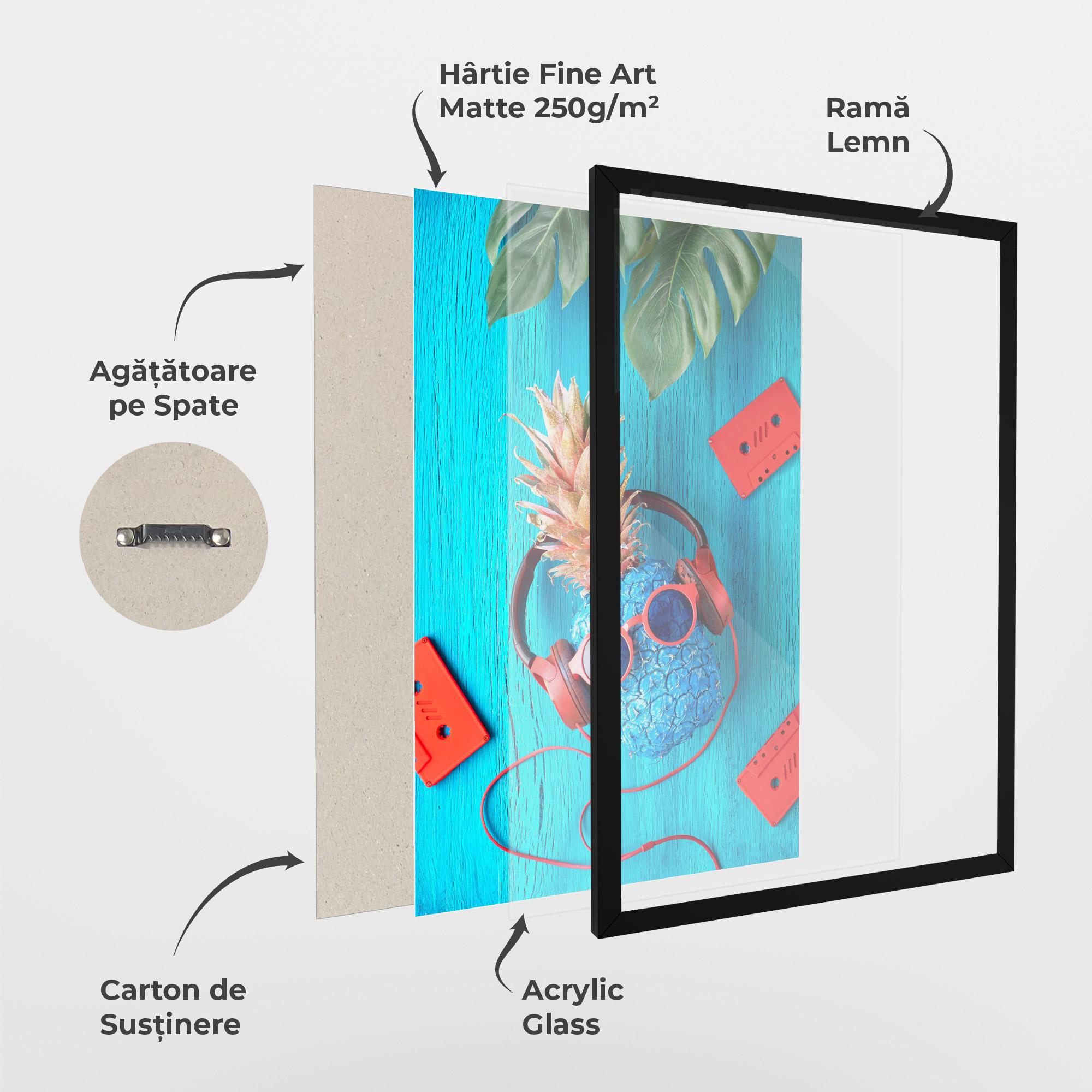 Poster Înrămat Pineapple On Blue mockup 1