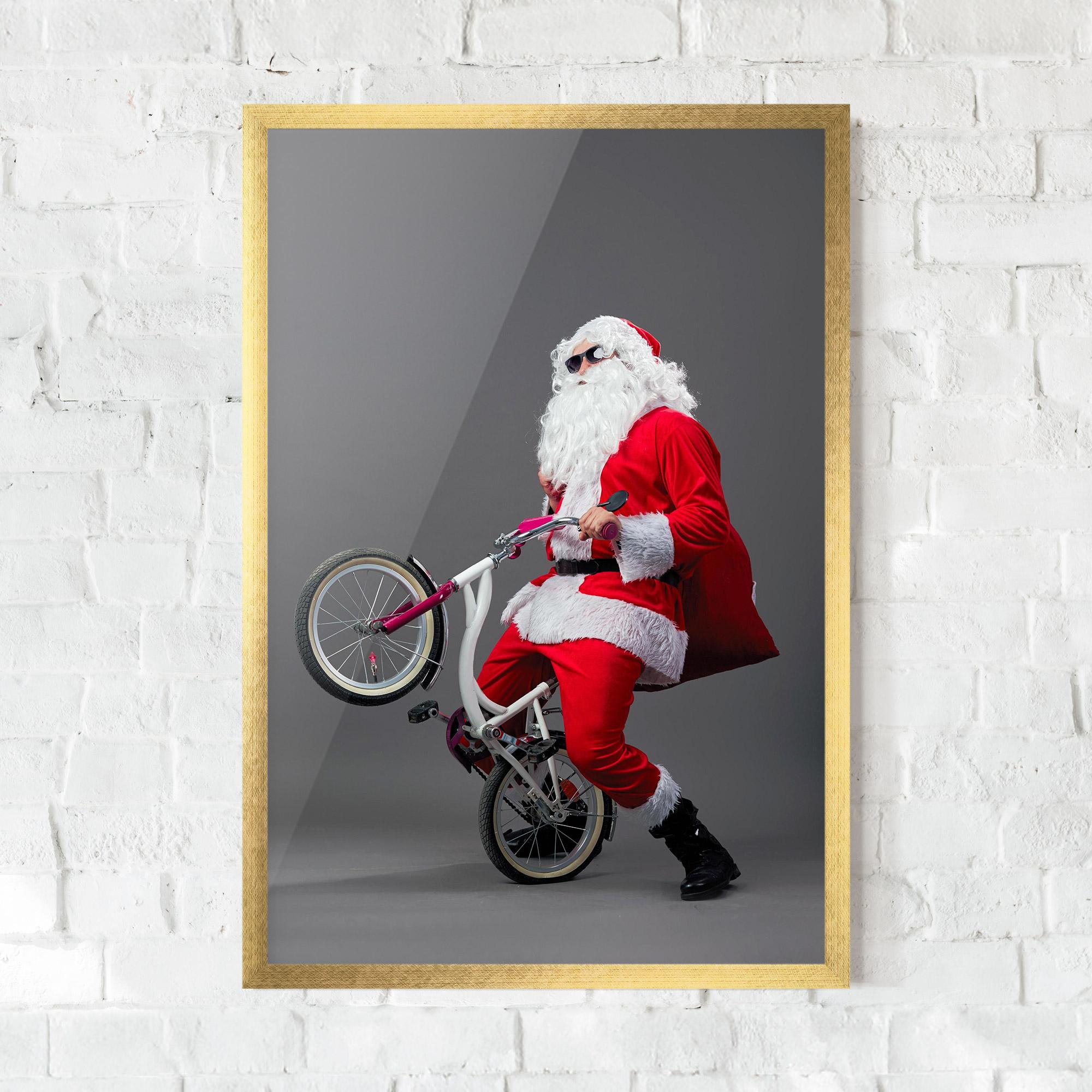 Poster Înrămat Santa Rides Bicycle mockup 0