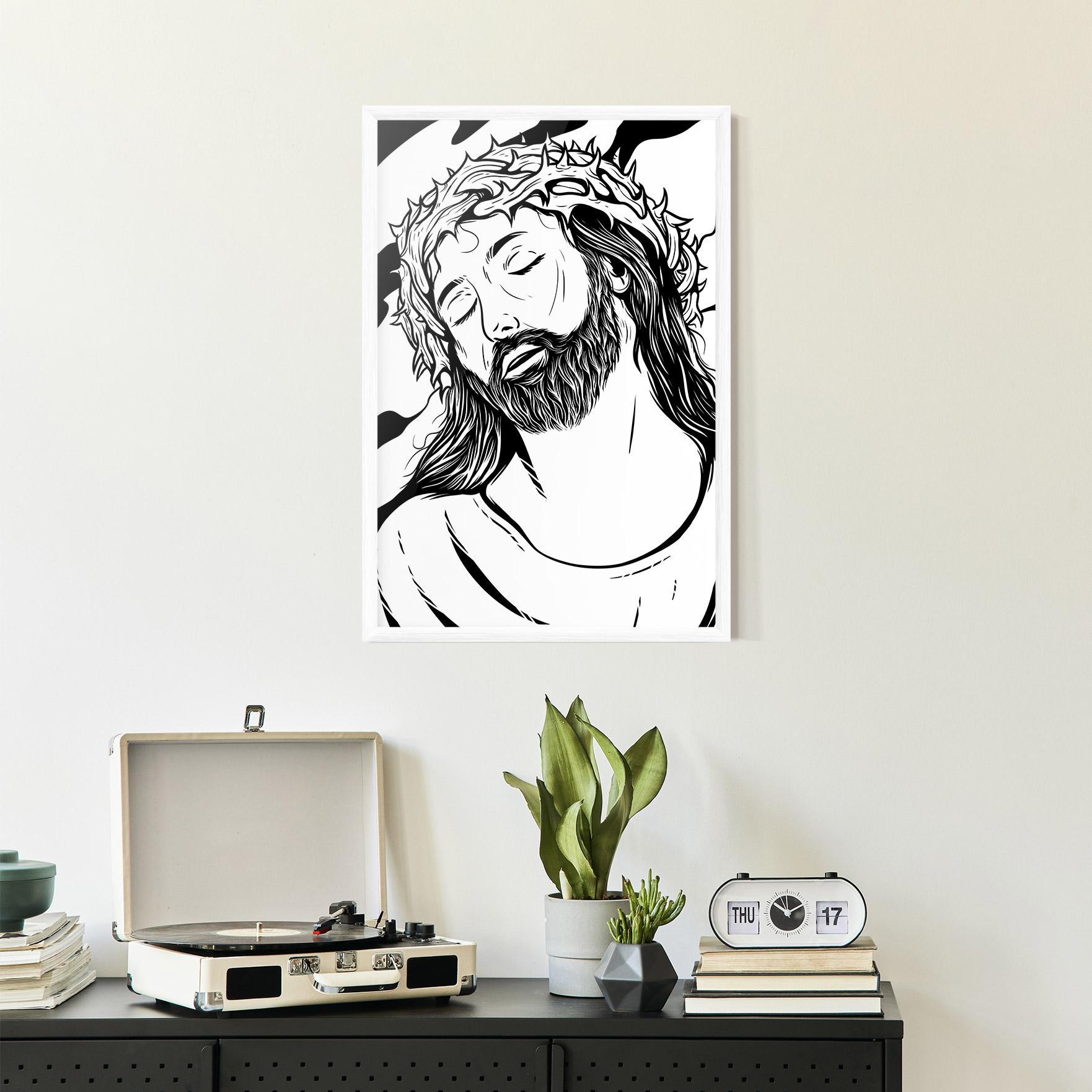 Poster Înrămat Black White Jesus mockup 2