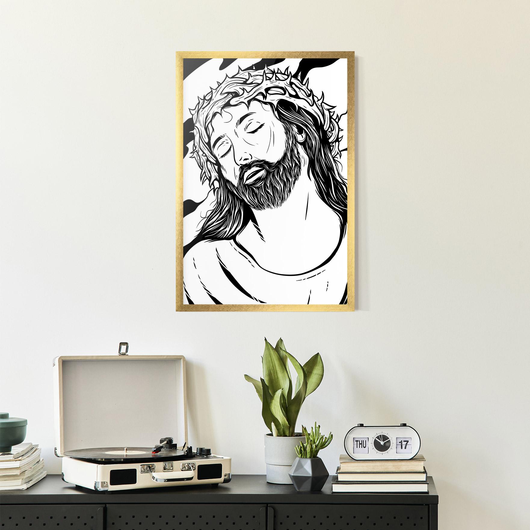 Poster Înrămat Black White Jesus mockup 2