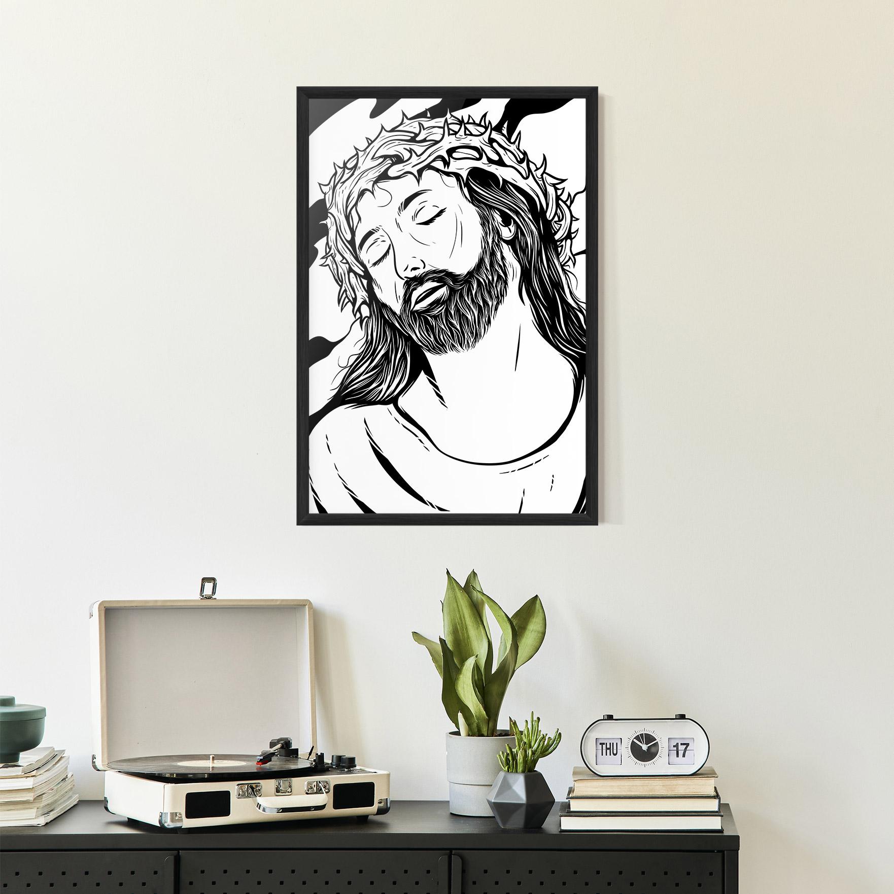 Poster Înrămat Black White Jesus mockup 2