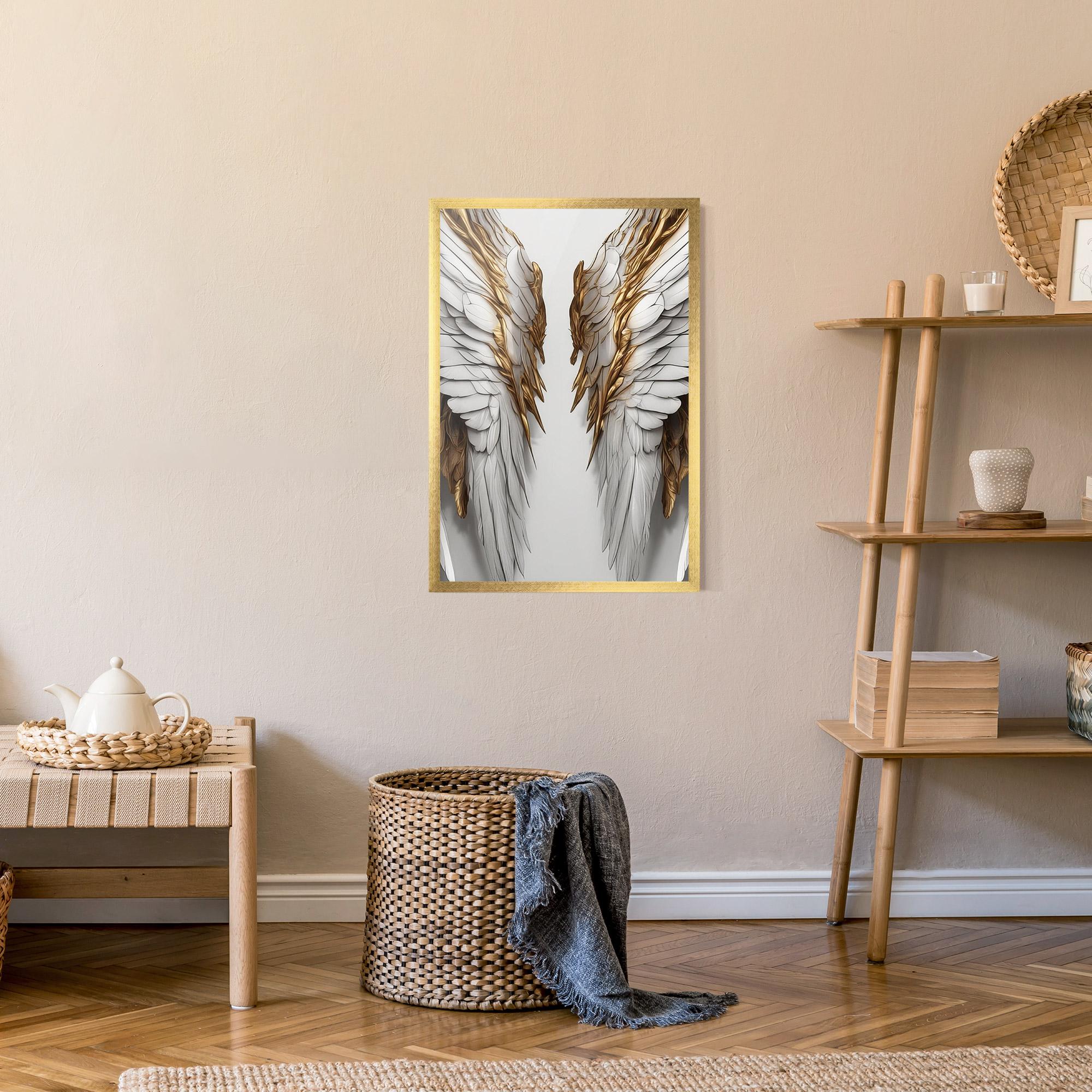 Poster Înrămat Realistic Gold Angel Wings mockup 9
