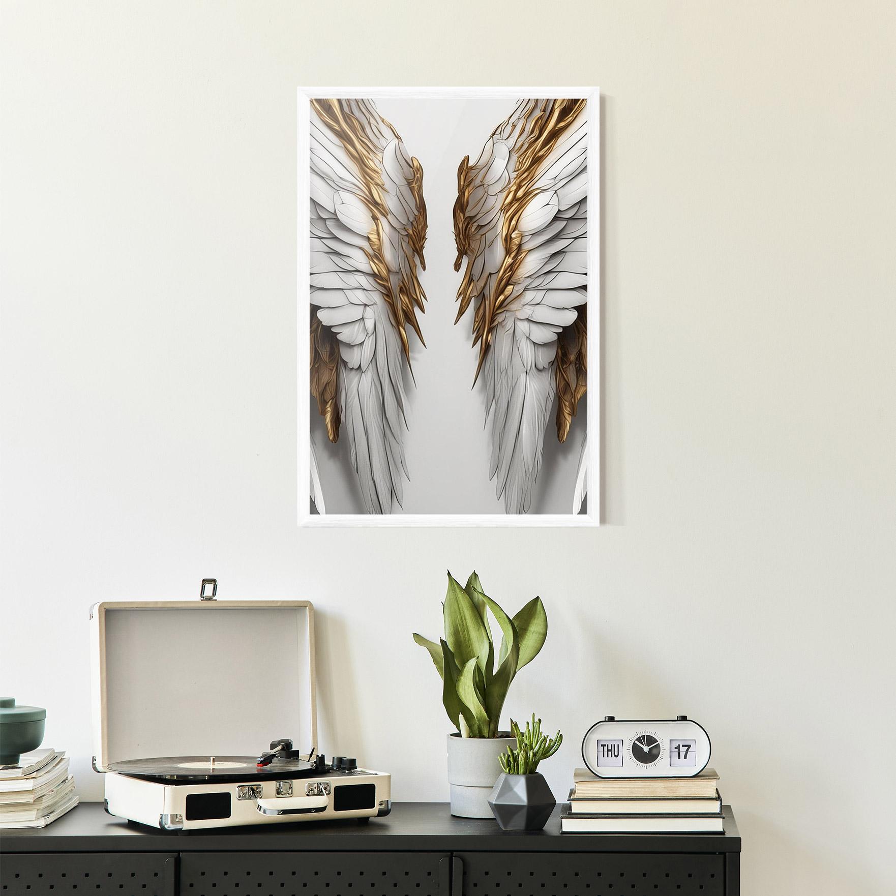 Poster Înrămat Realistic Gold Angel Wings mockup 2