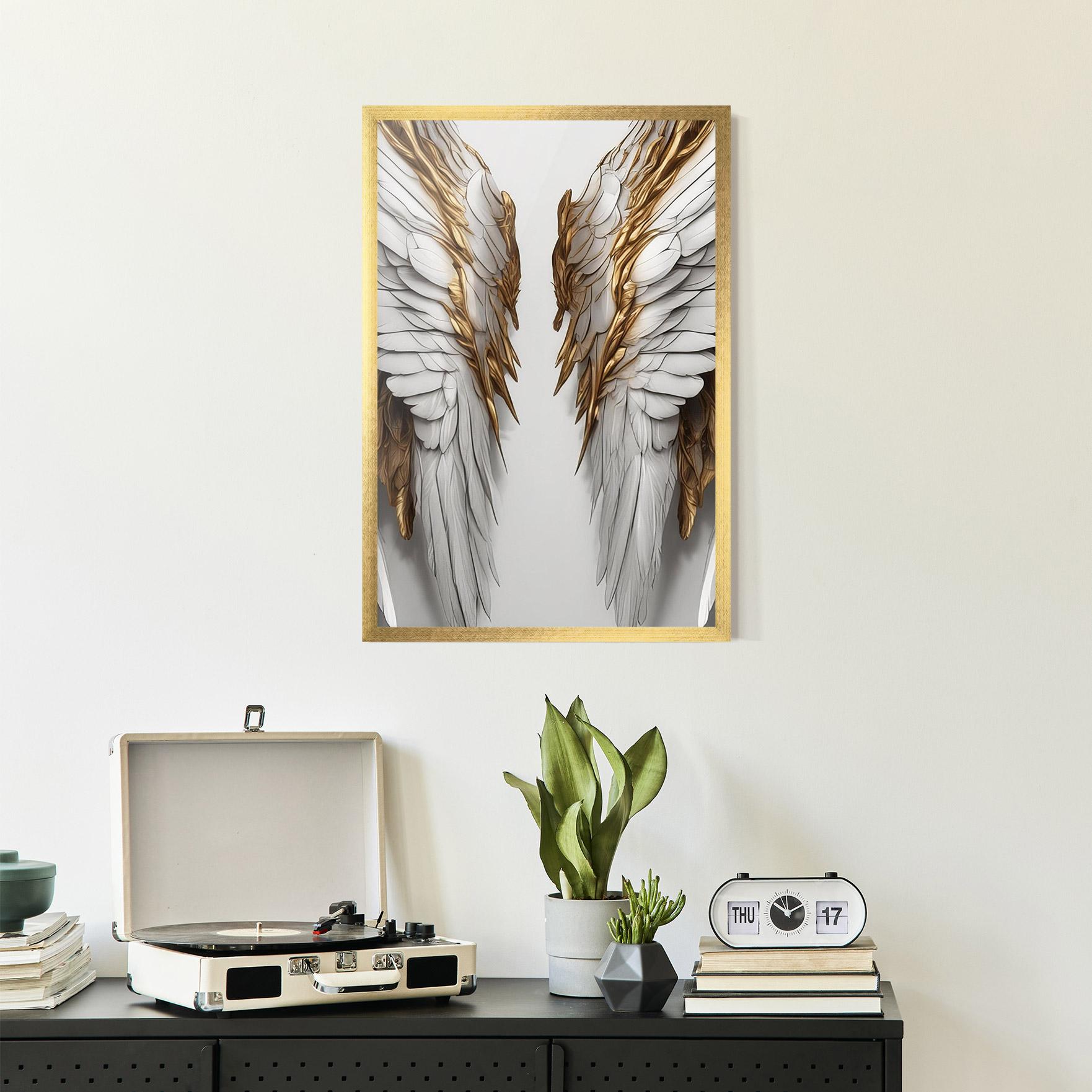 Poster Înrămat Realistic Gold Angel Wings mockup 2