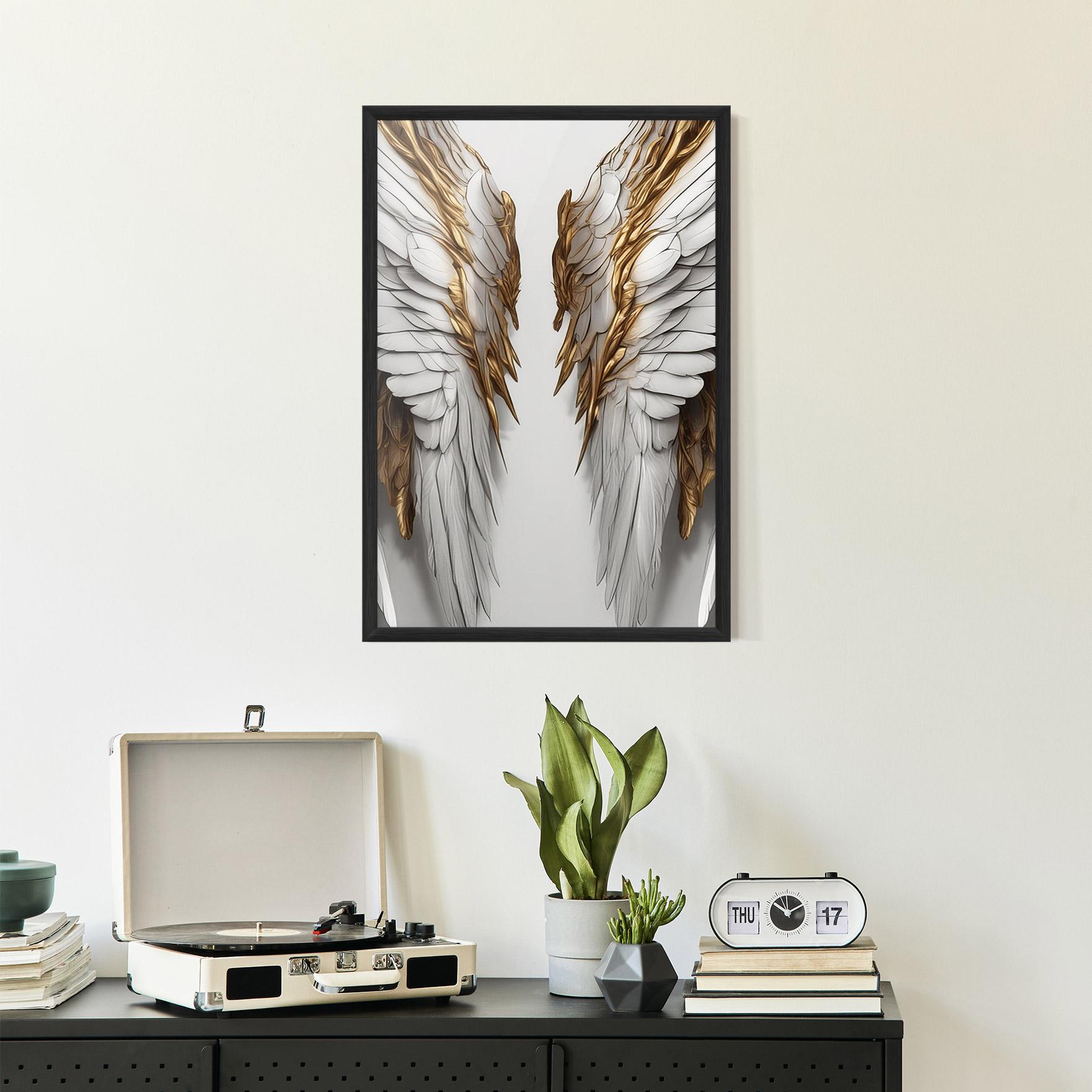 Poster Înrămat Realistic Gold Angel Wings mockup 2