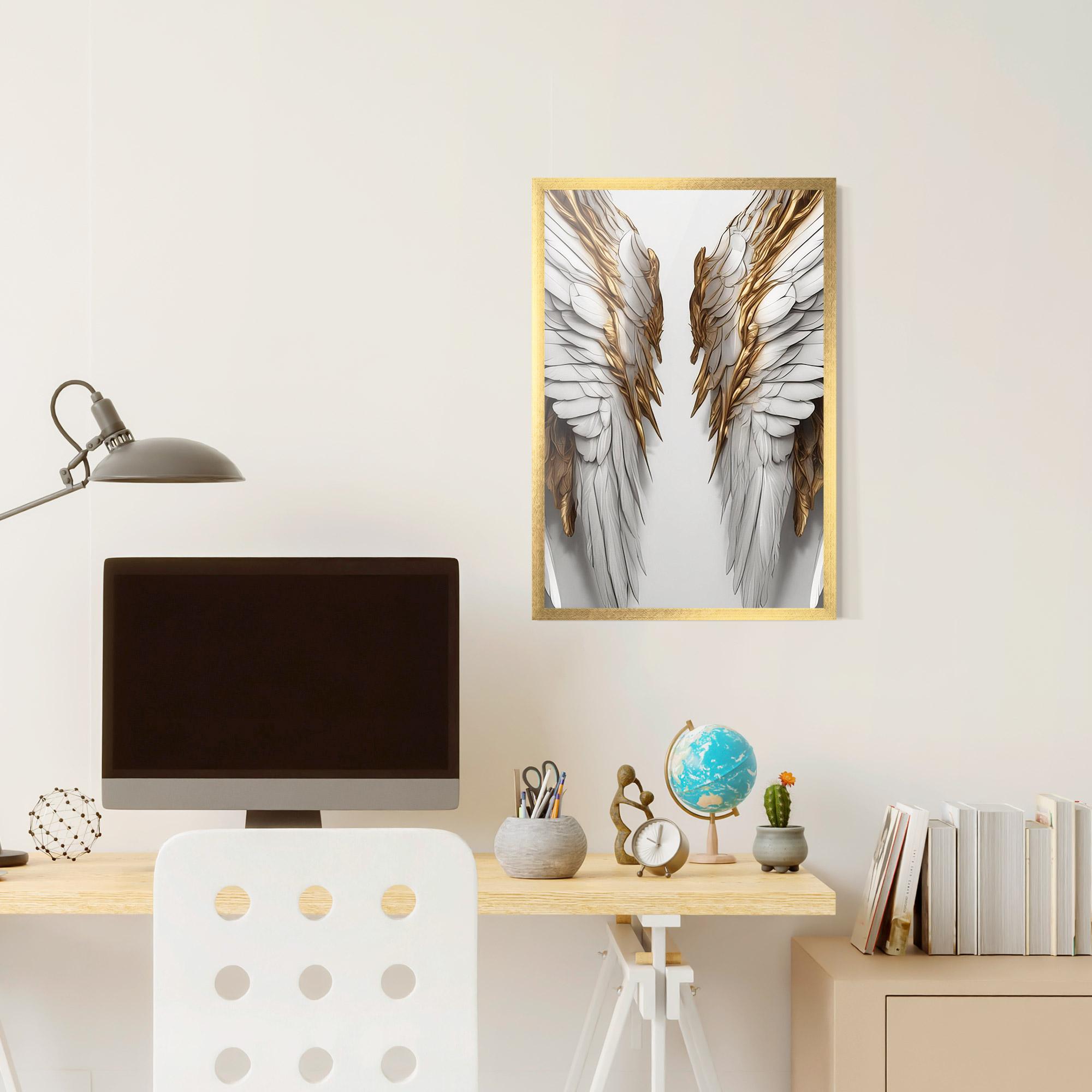 Poster Înrămat Realistic Gold Angel Wings mockup 6