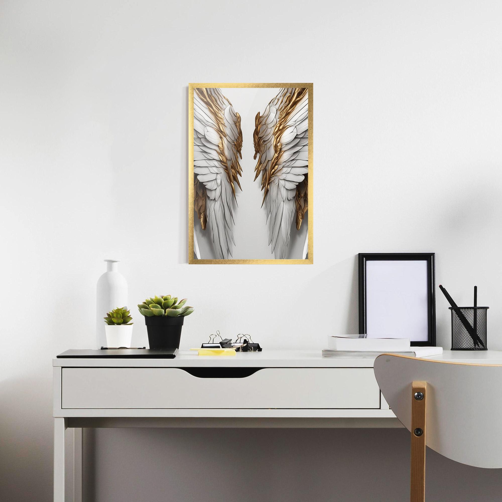 Poster Înrămat Realistic Gold Angel Wings mockup 7