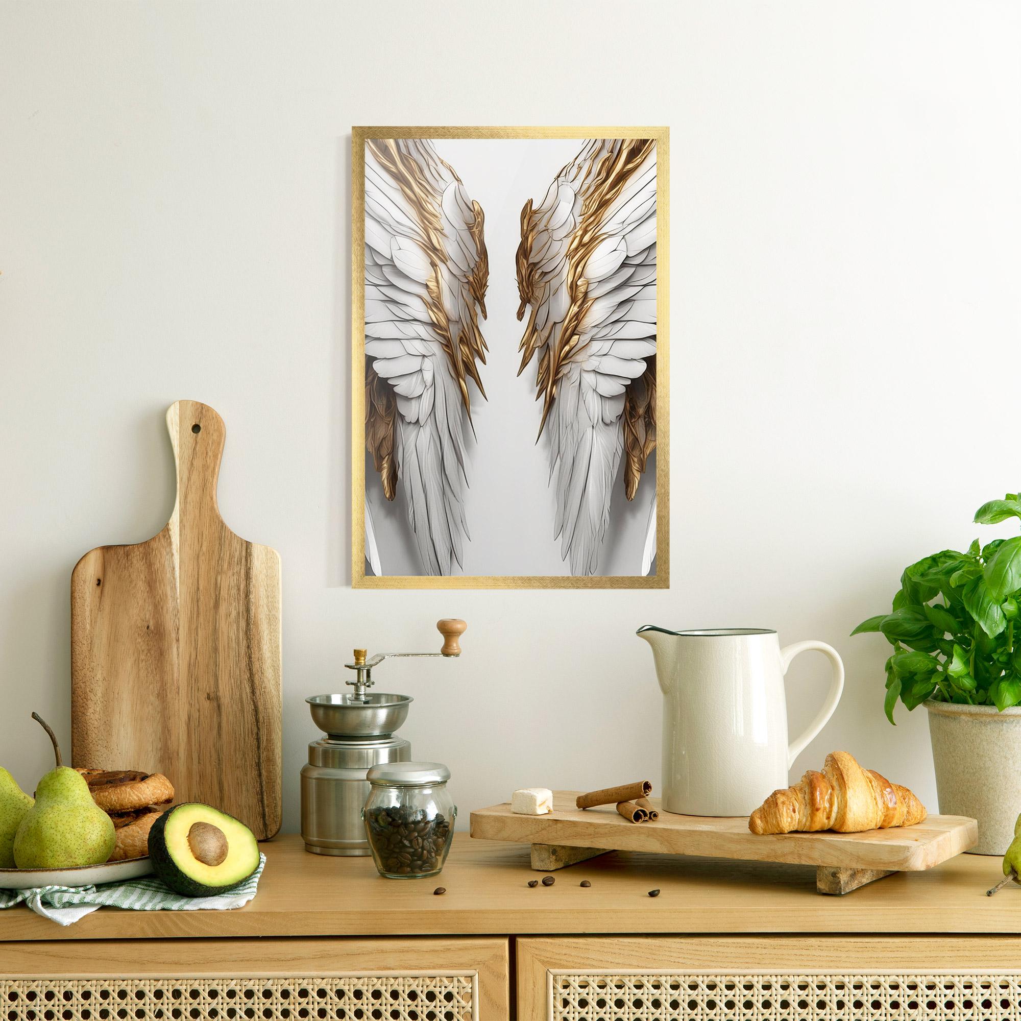 Poster Înrămat Realistic Gold Angel Wings mockup 8