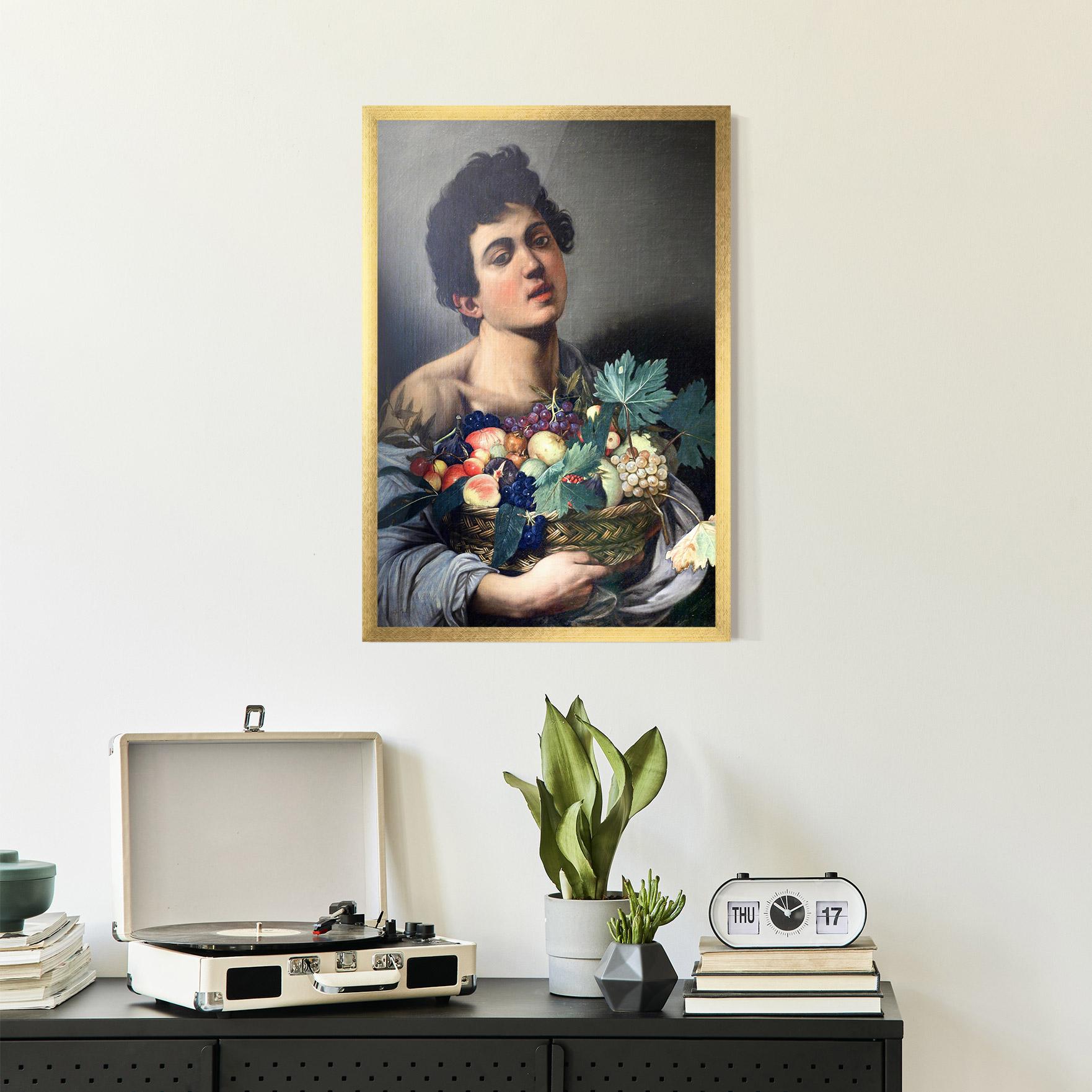 Poster Înrămat Boy With A Basket Of Fruit mockup 2