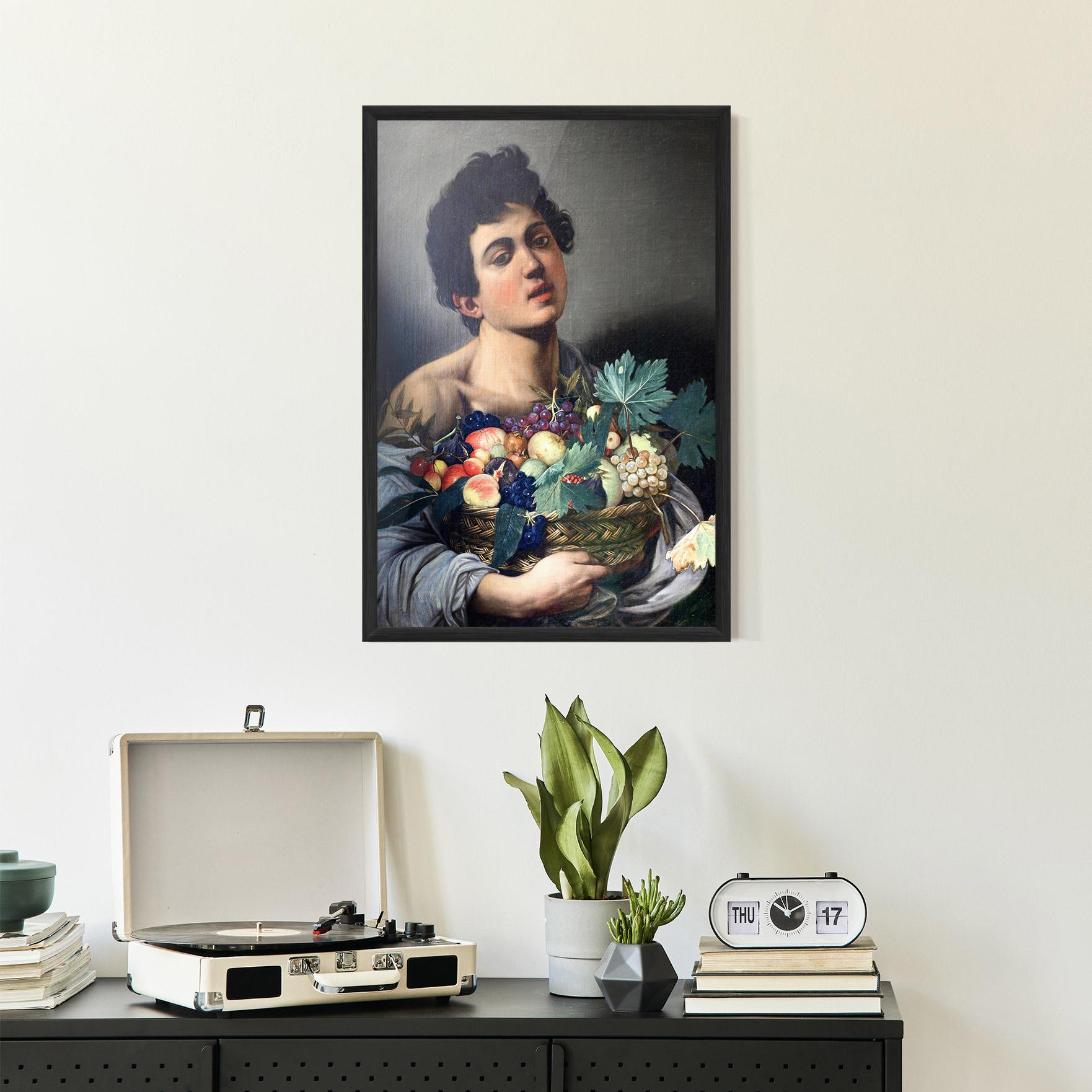 Poster Înrămat Boy With A Basket Of Fruit mockup 2