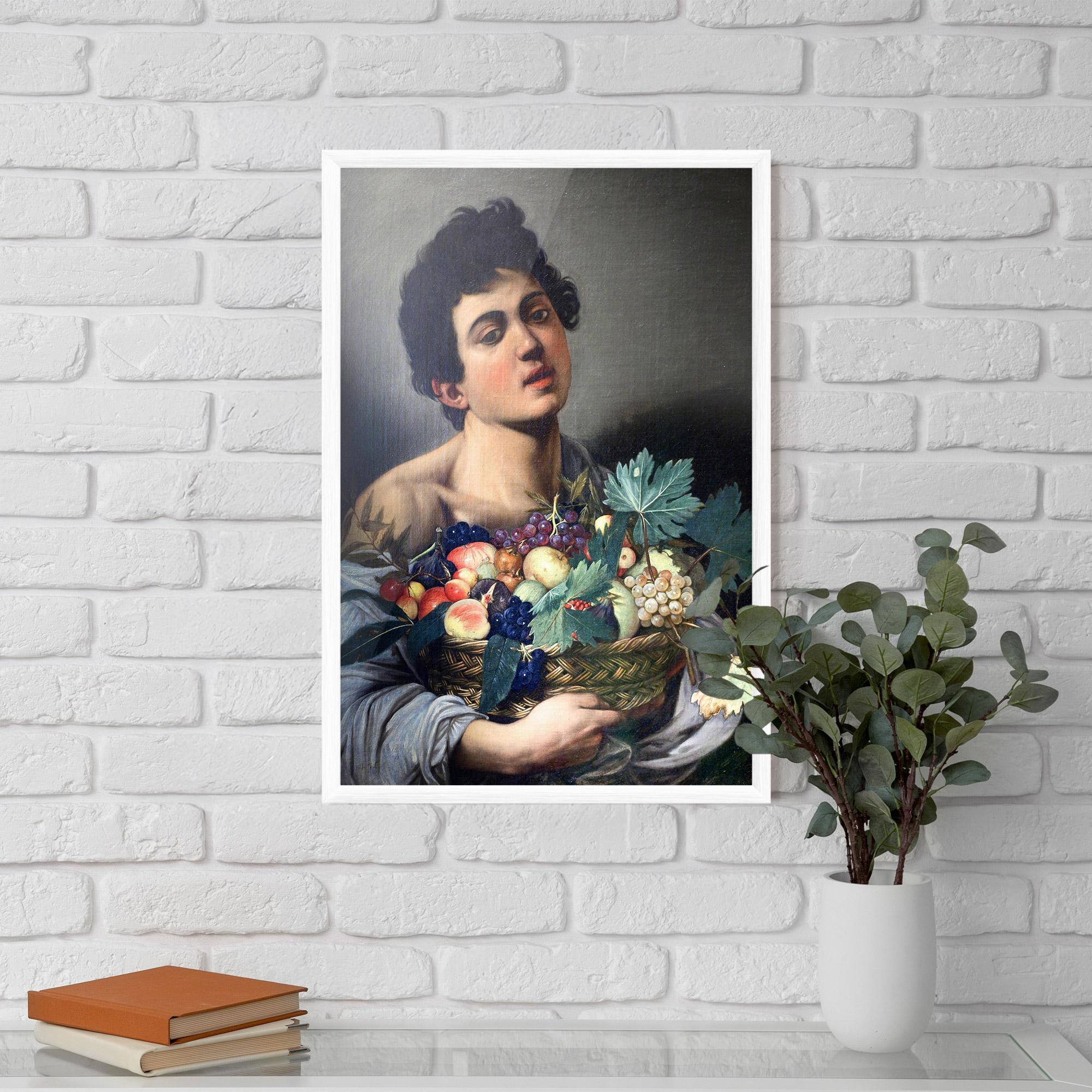 Poster Înrămat Boy With A Basket Of Fruit mockup 5