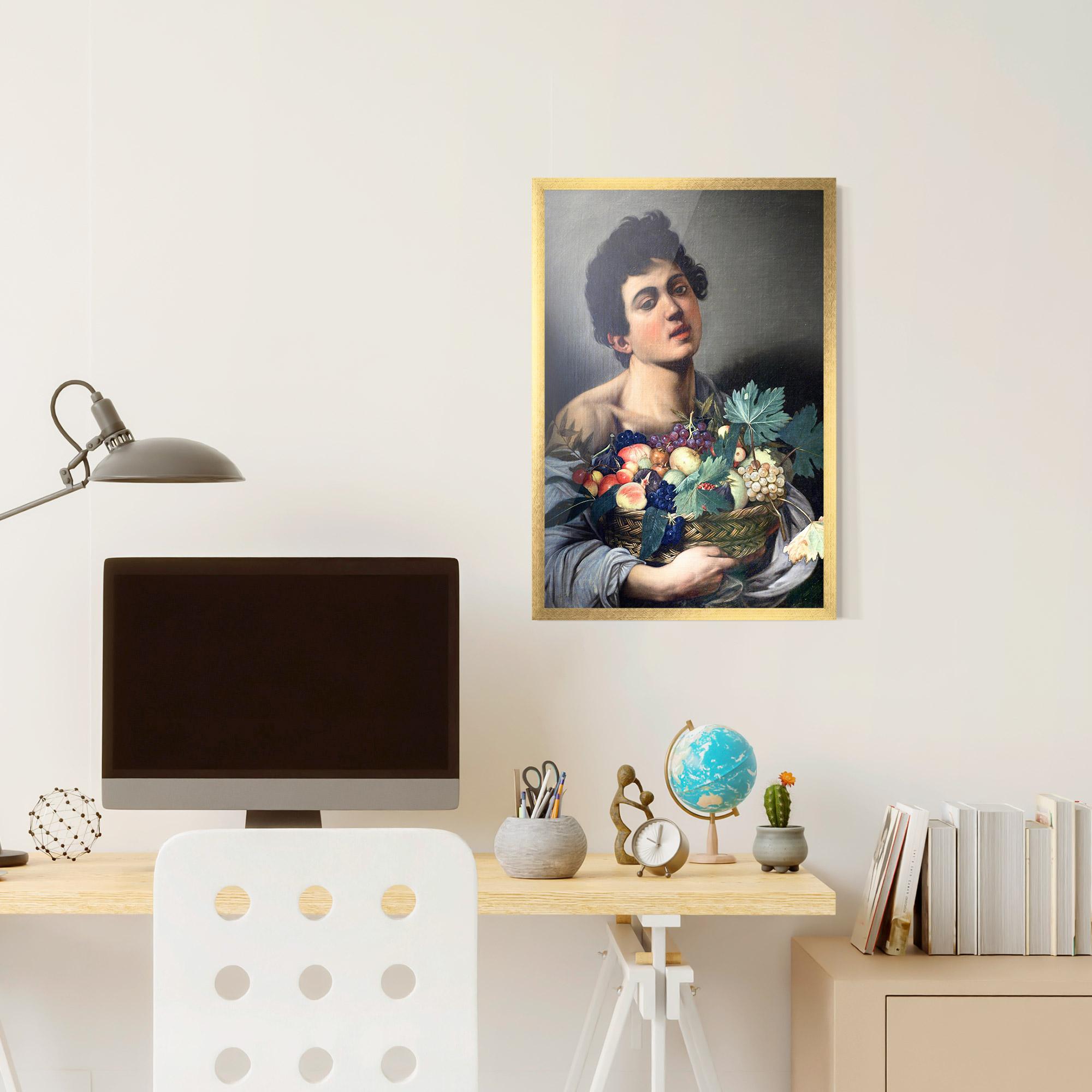 Poster Înrămat Boy With A Basket Of Fruit mockup 6