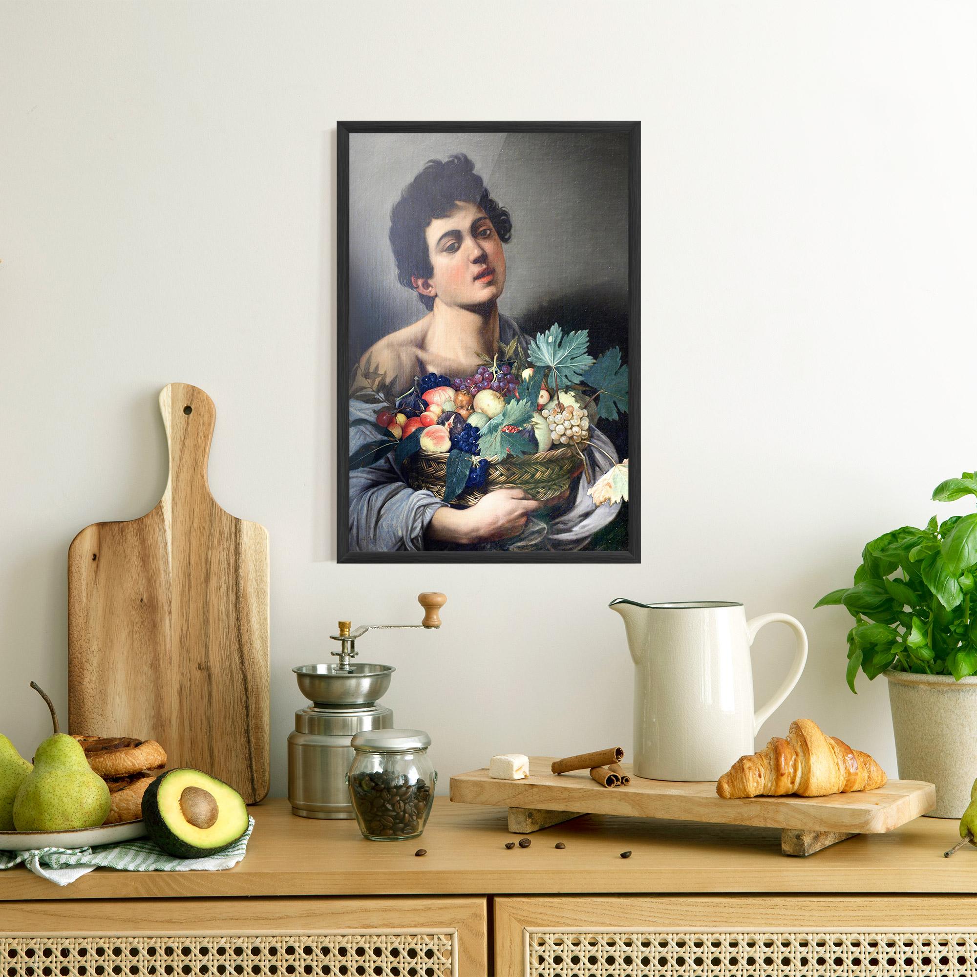 Poster Înrămat Boy With A Basket Of Fruit mockup 8