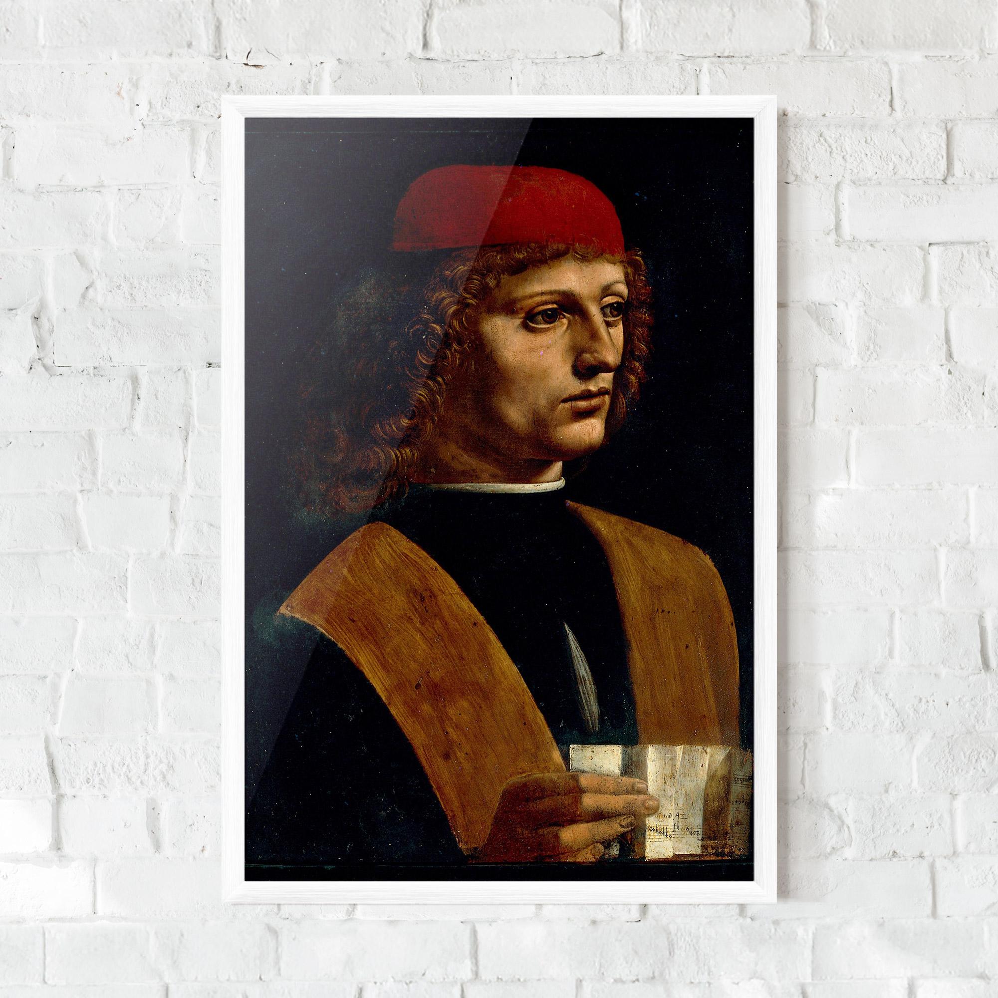 Poster Înrămat Leonardo Da Vinci Portrait Of A Musician Pinacoteca Ambrosiana mockup 0