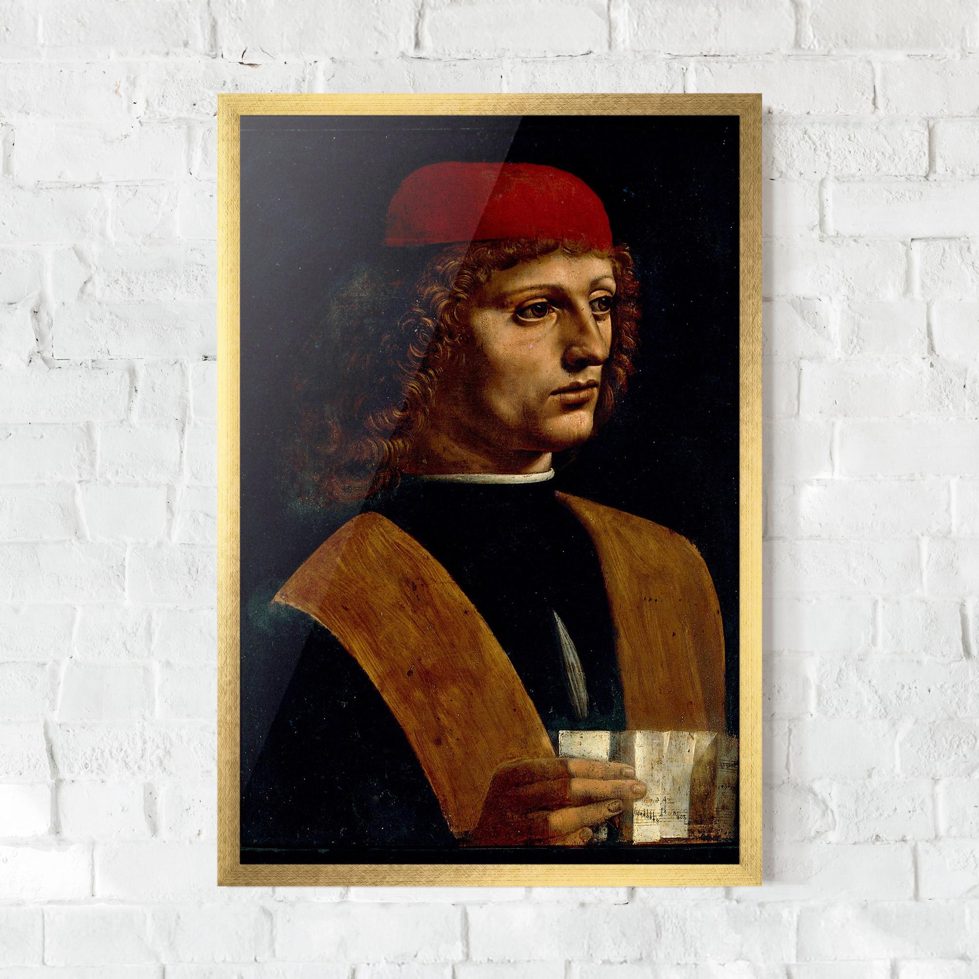 Poster Înrămat Leonardo Da Vinci Portrait Of A Musician Pinacoteca Ambrosiana mockup 0