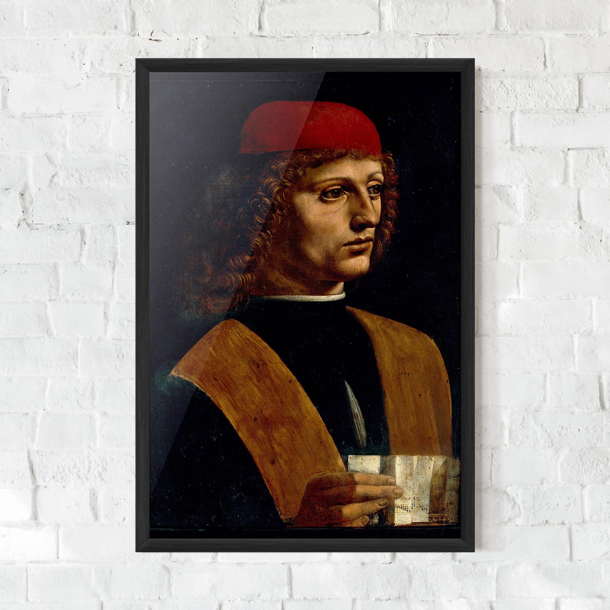 Poster Înrămat Leonardo Da Vinci Portrait Of A Musician Pinacoteca Ambrosiana mockup 0