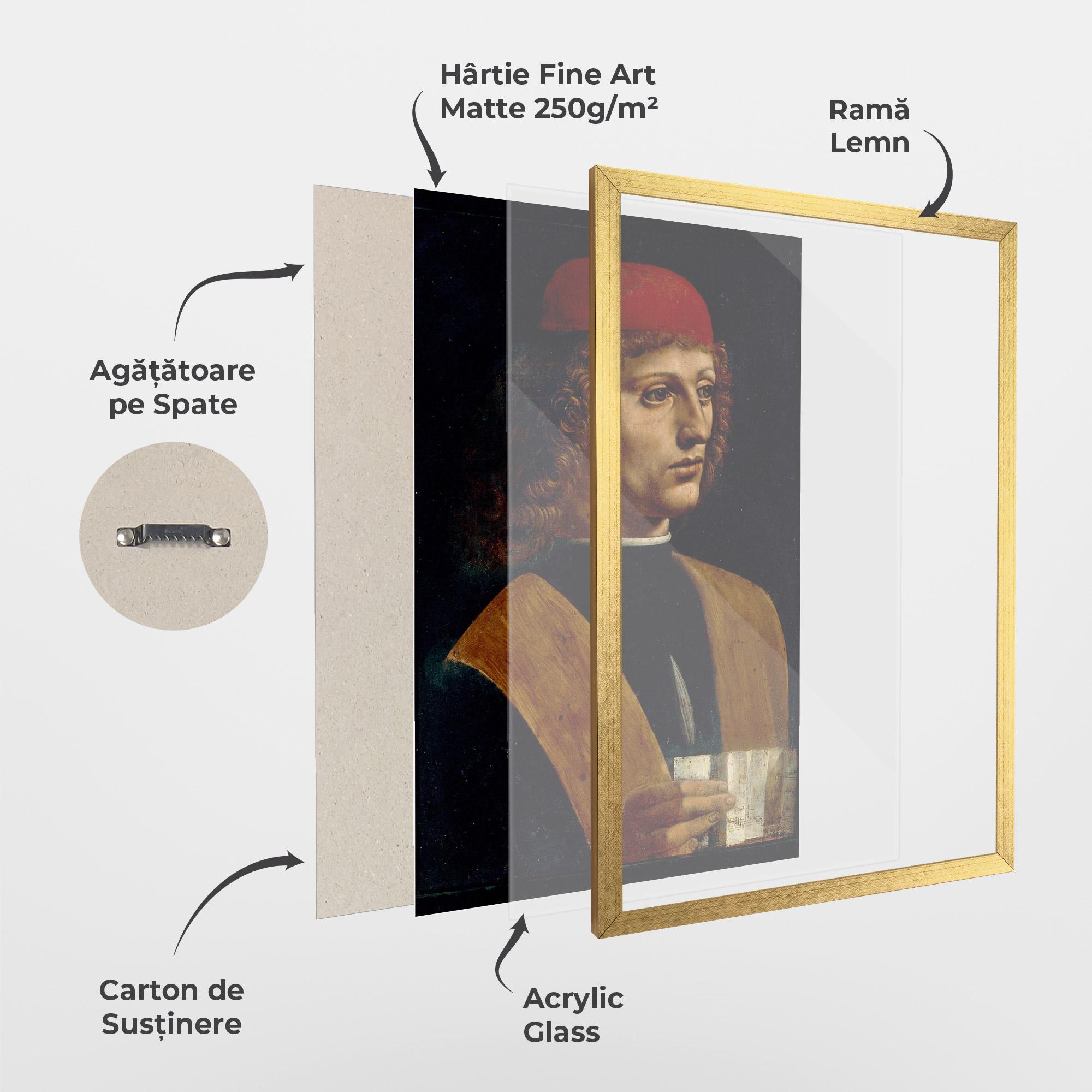 Poster Înrămat Leonardo Da Vinci Portrait Of A Musician Pinacoteca Ambrosiana mockup 1