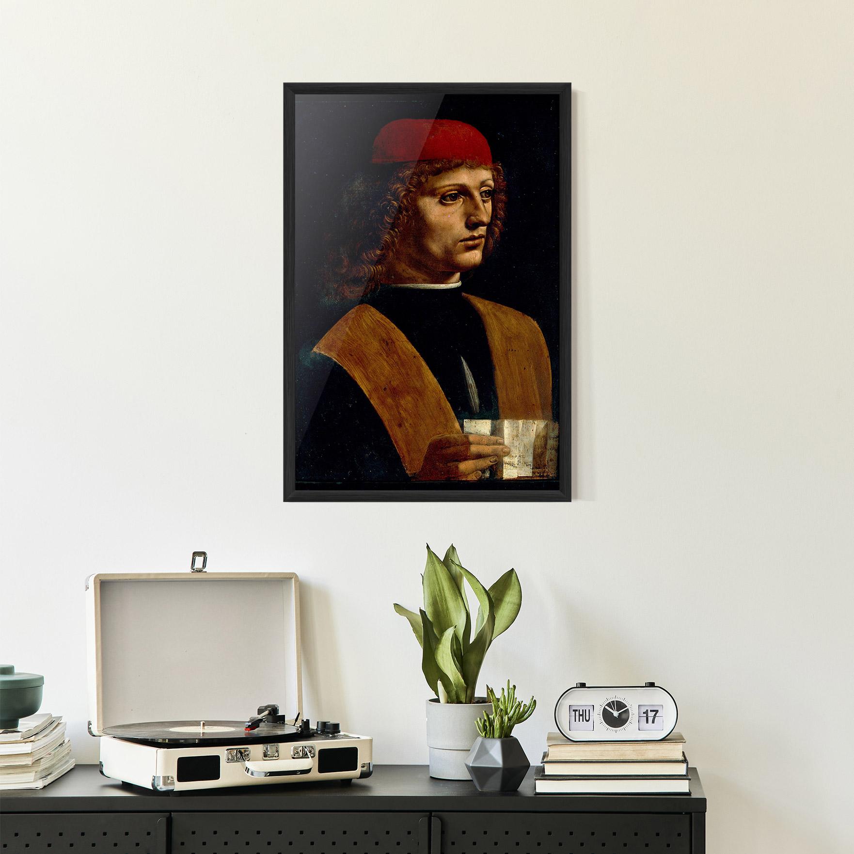 Poster Înrămat Leonardo Da Vinci Portrait Of A Musician Pinacoteca Ambrosiana mockup 2