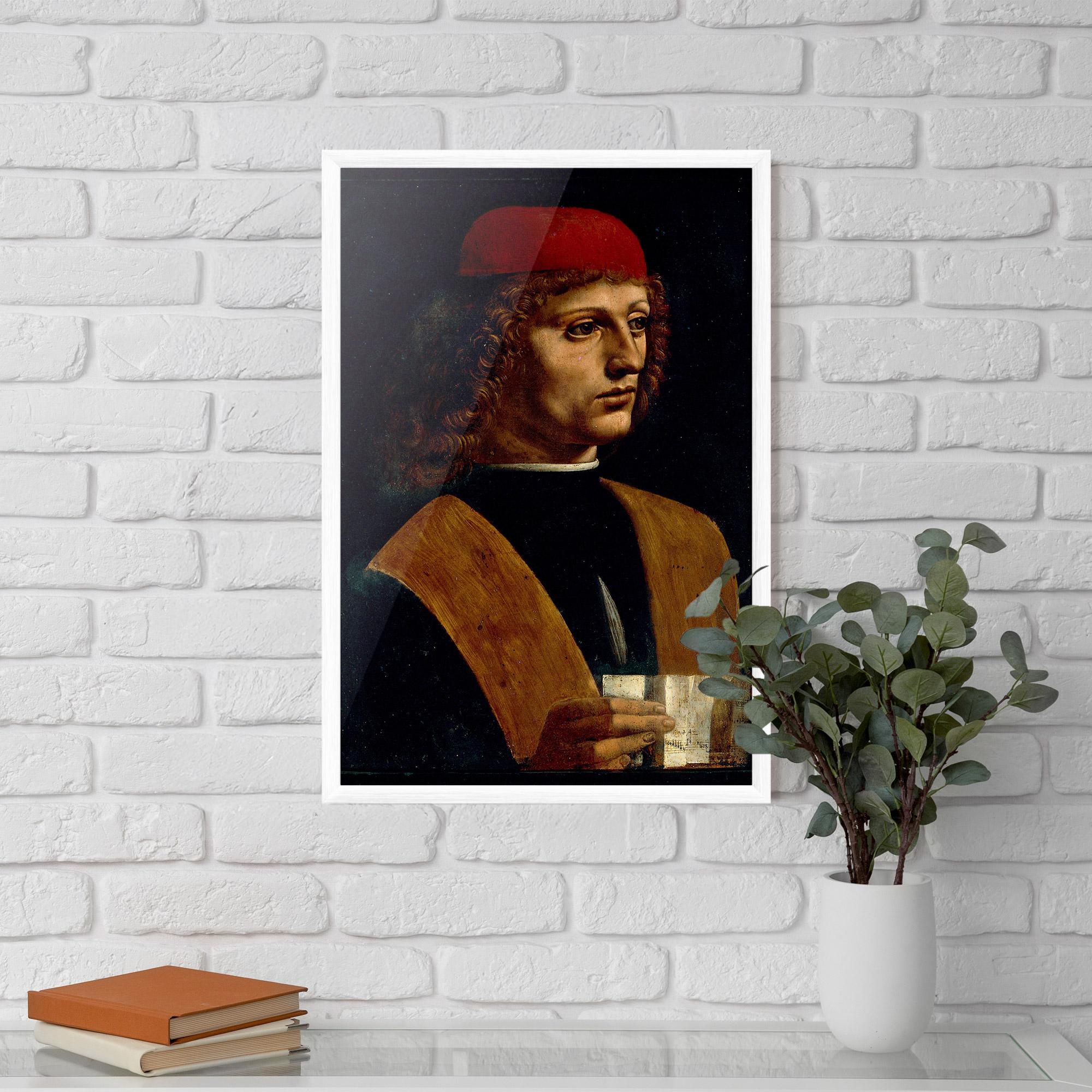 Poster Înrămat Leonardo Da Vinci Portrait Of A Musician Pinacoteca Ambrosiana mockup 5
