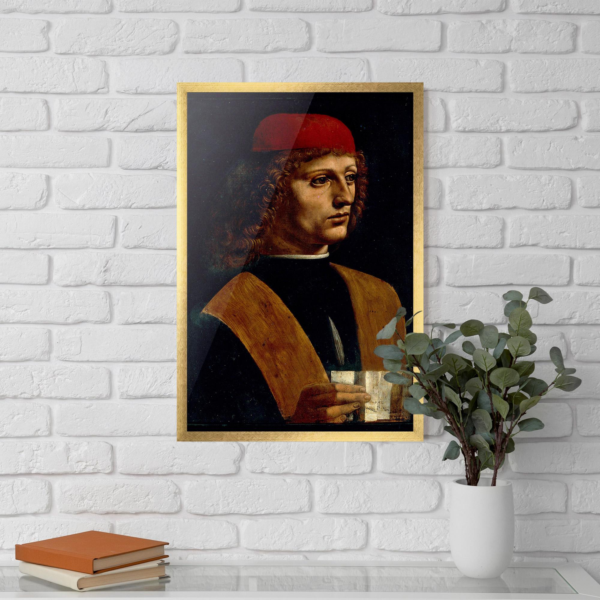 Poster Înrămat Leonardo Da Vinci Portrait Of A Musician Pinacoteca Ambrosiana mockup 5