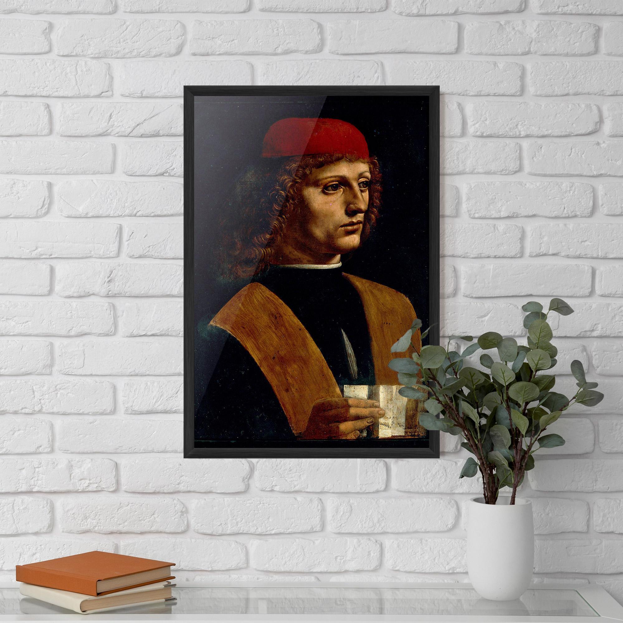 Poster Înrămat Leonardo Da Vinci Portrait Of A Musician Pinacoteca Ambrosiana mockup 5