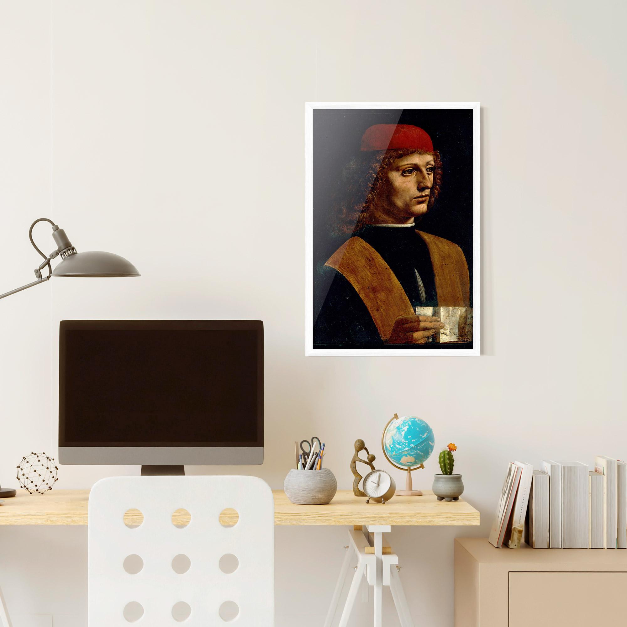 Poster Înrămat Leonardo Da Vinci Portrait Of A Musician Pinacoteca Ambrosiana mockup 6
