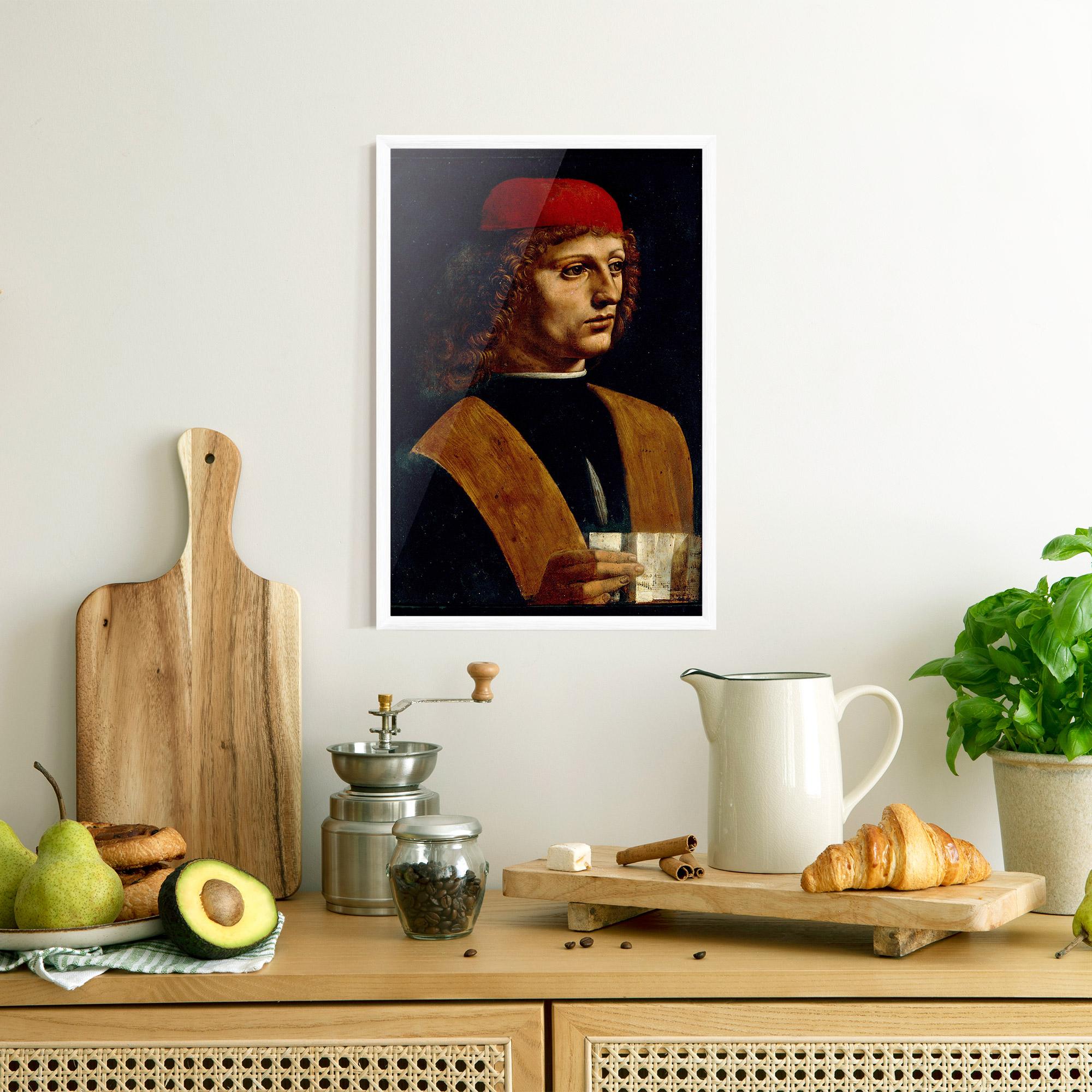Poster Înrămat Leonardo Da Vinci Portrait Of A Musician Pinacoteca Ambrosiana mockup 8