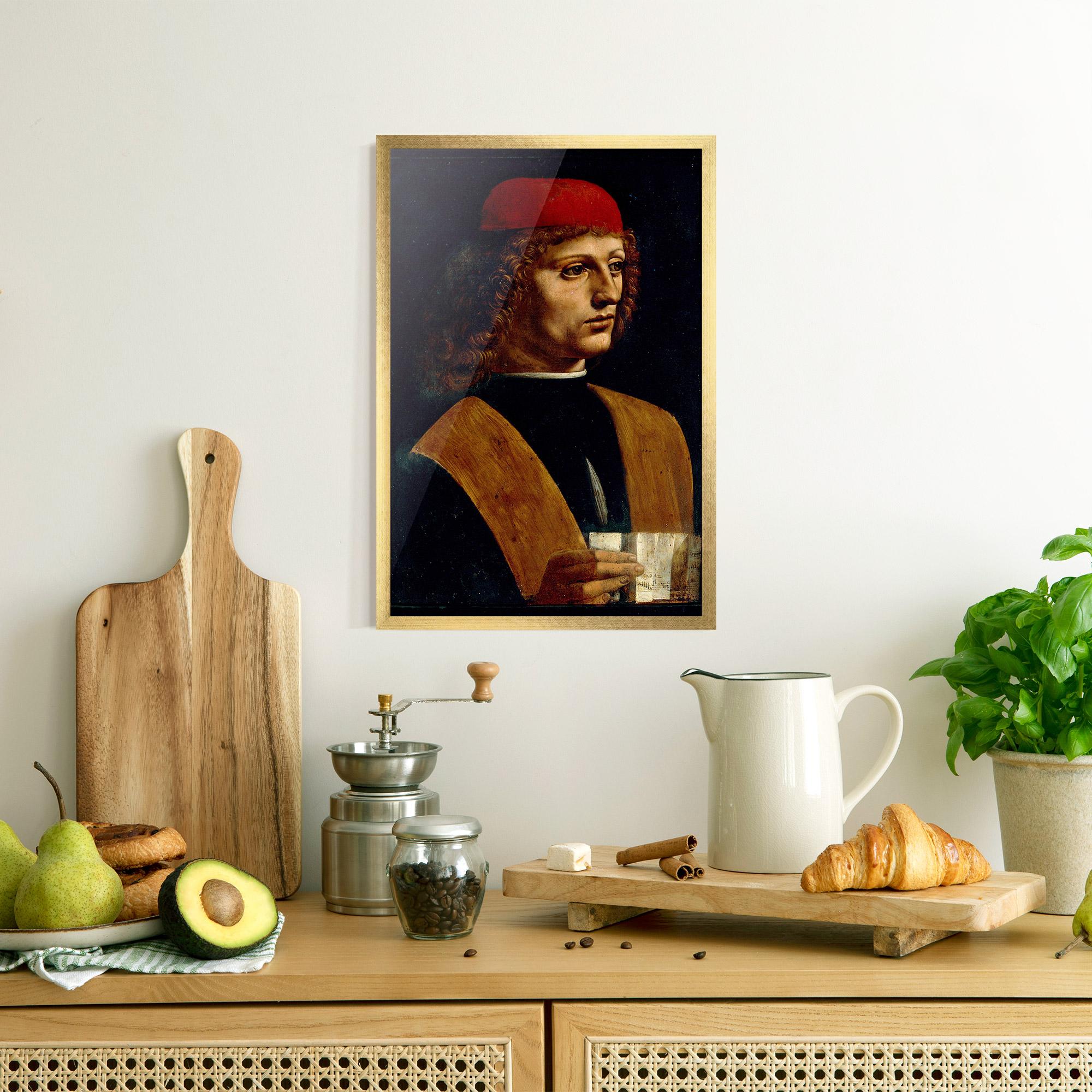 Poster Înrămat Leonardo Da Vinci Portrait Of A Musician Pinacoteca Ambrosiana mockup 8