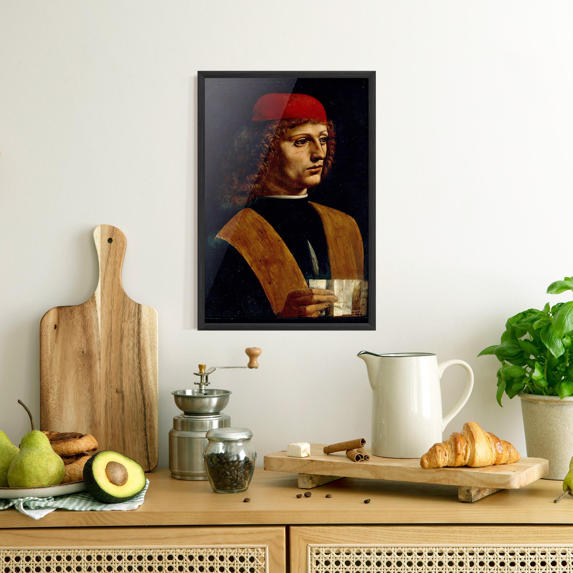 Poster Înrămat Leonardo Da Vinci Portrait Of A Musician Pinacoteca Ambrosiana mockup 8