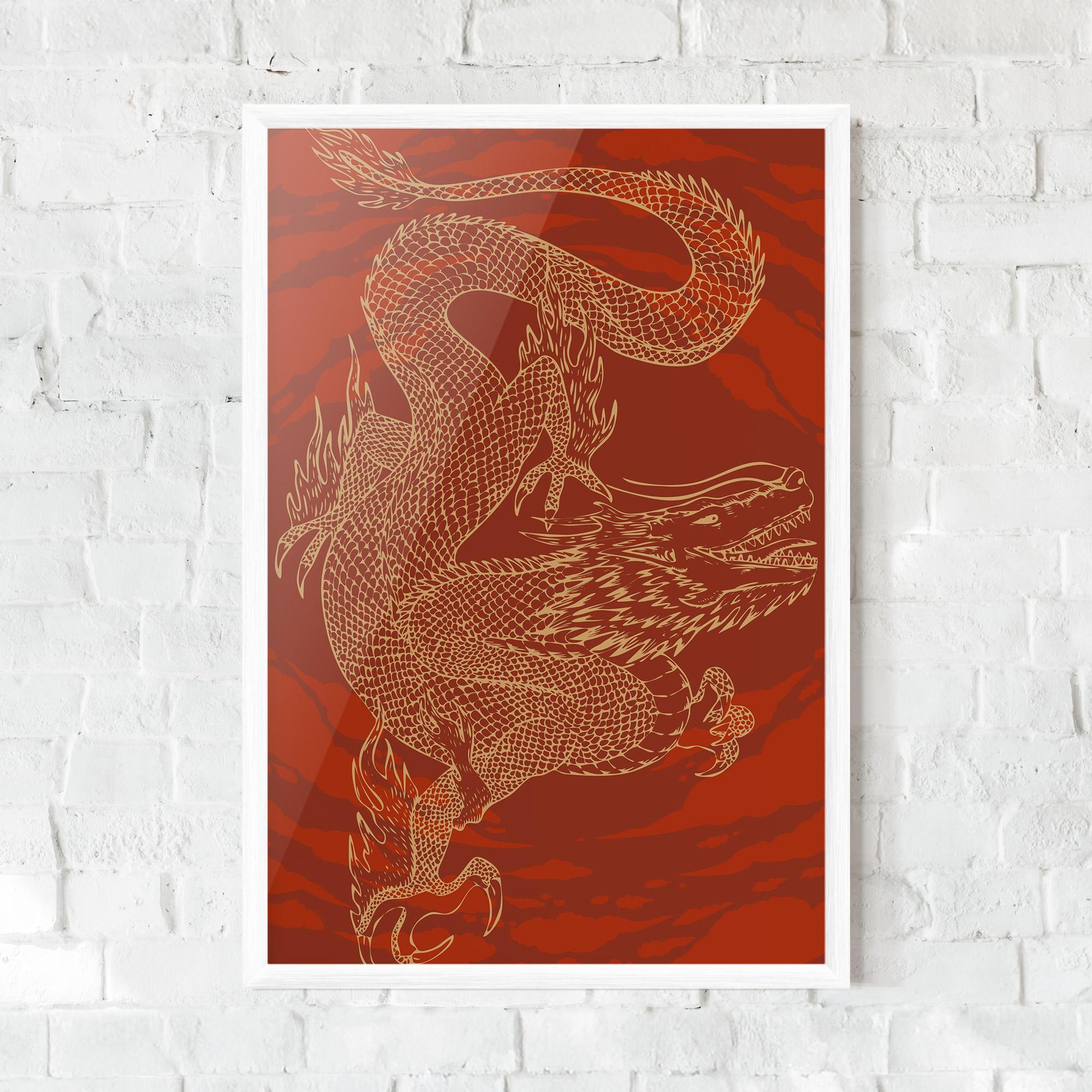 Poster Înrămat Chinese Dragon Red mockup 0