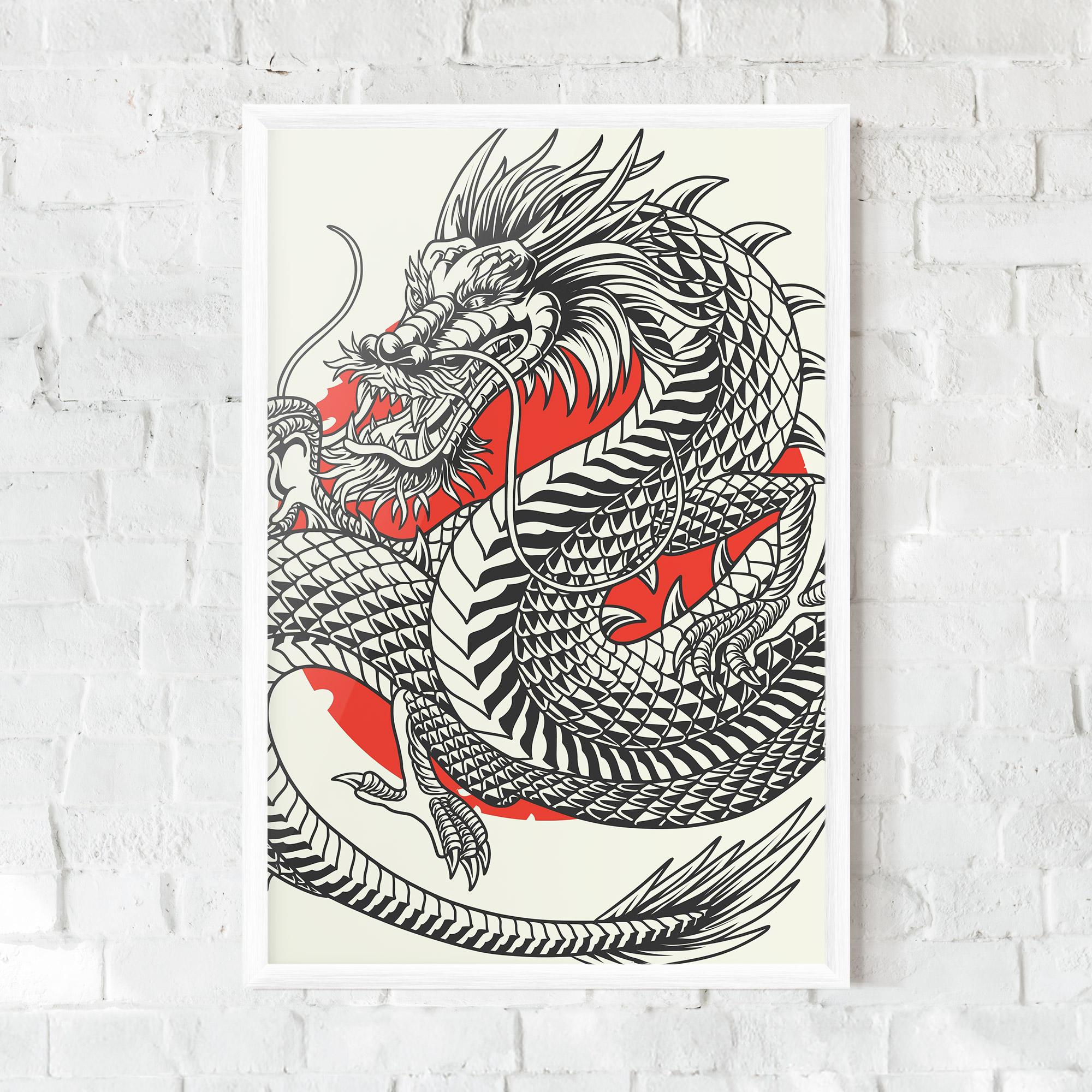 Poster Înrămat Cream Grey Dragon mockup 0