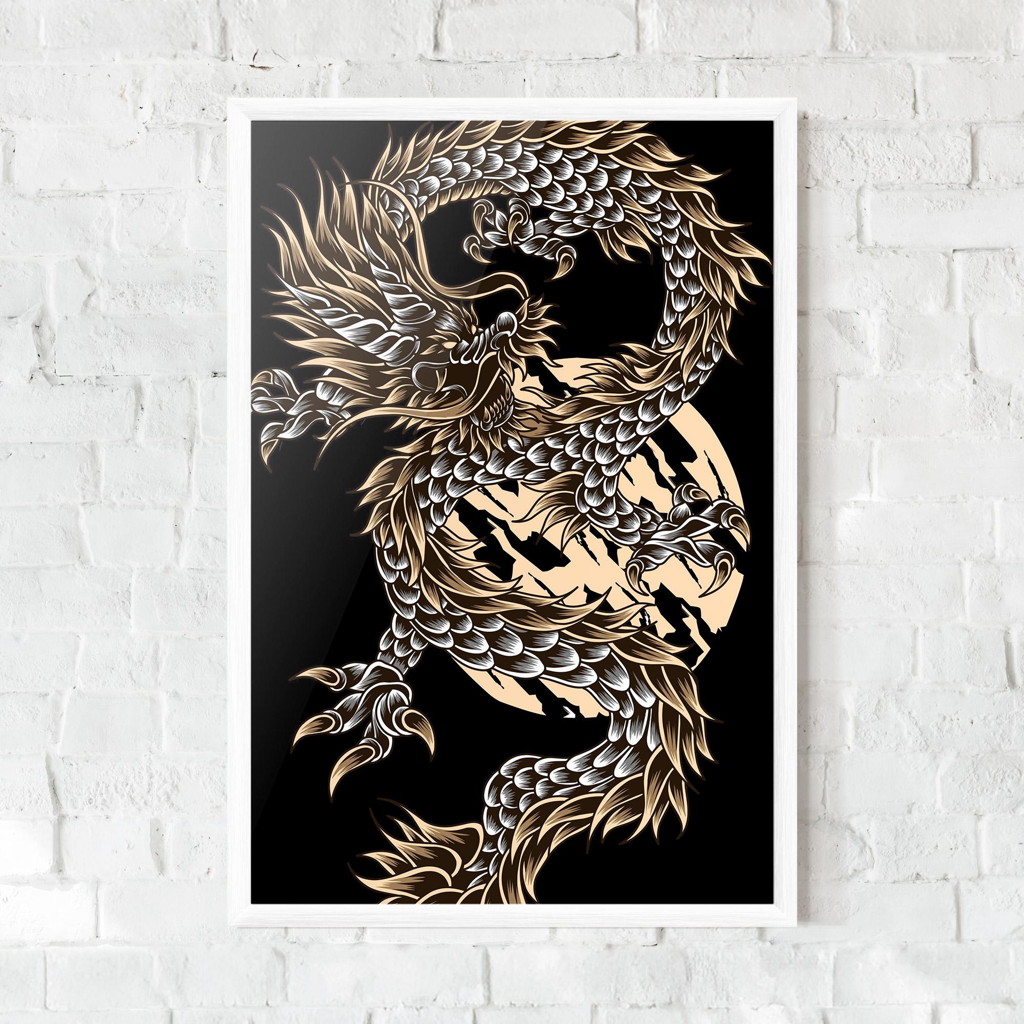 Poster Înrămat Cream Moon Dragon mockup 0