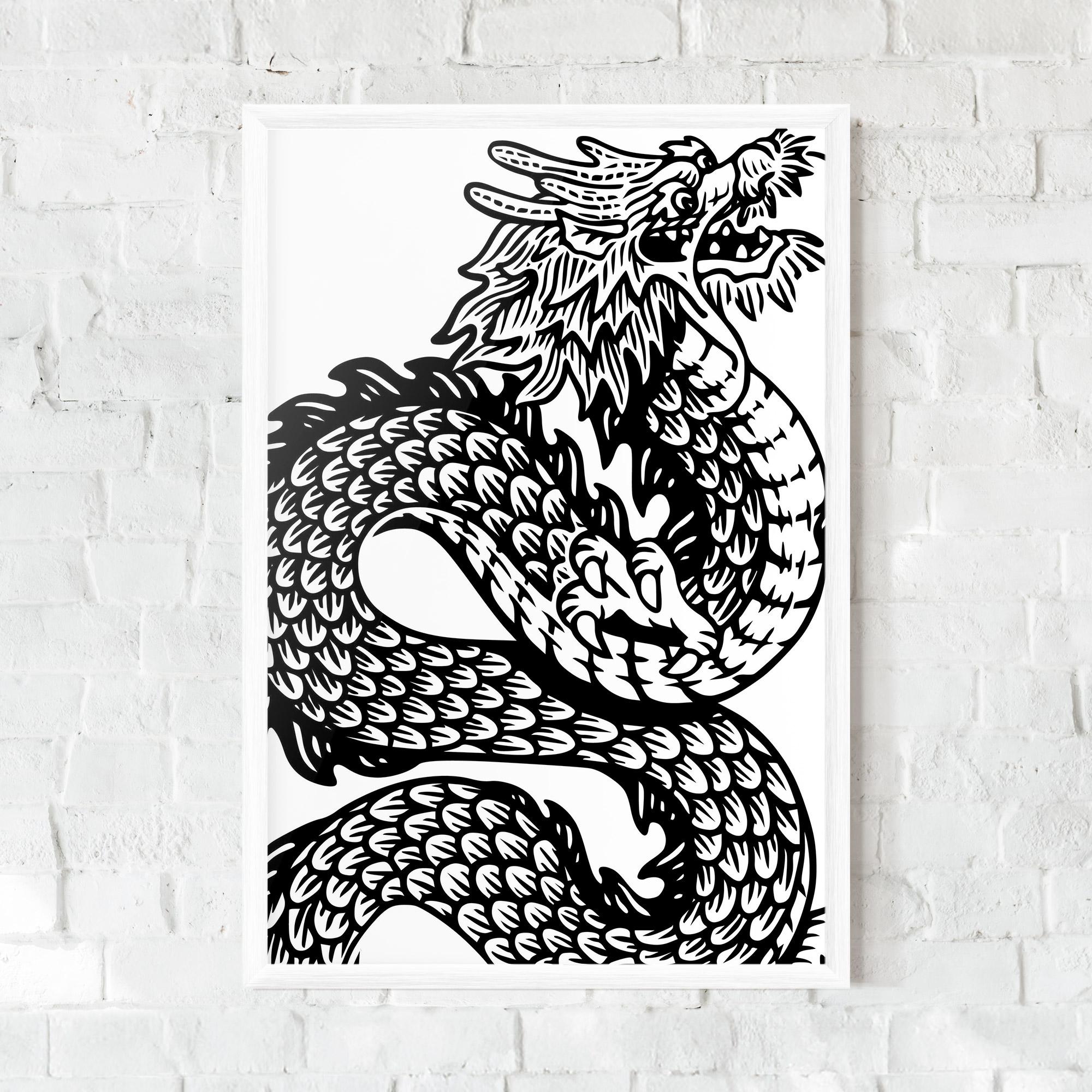 Poster Înrămat Dragon Black Line mockup 0