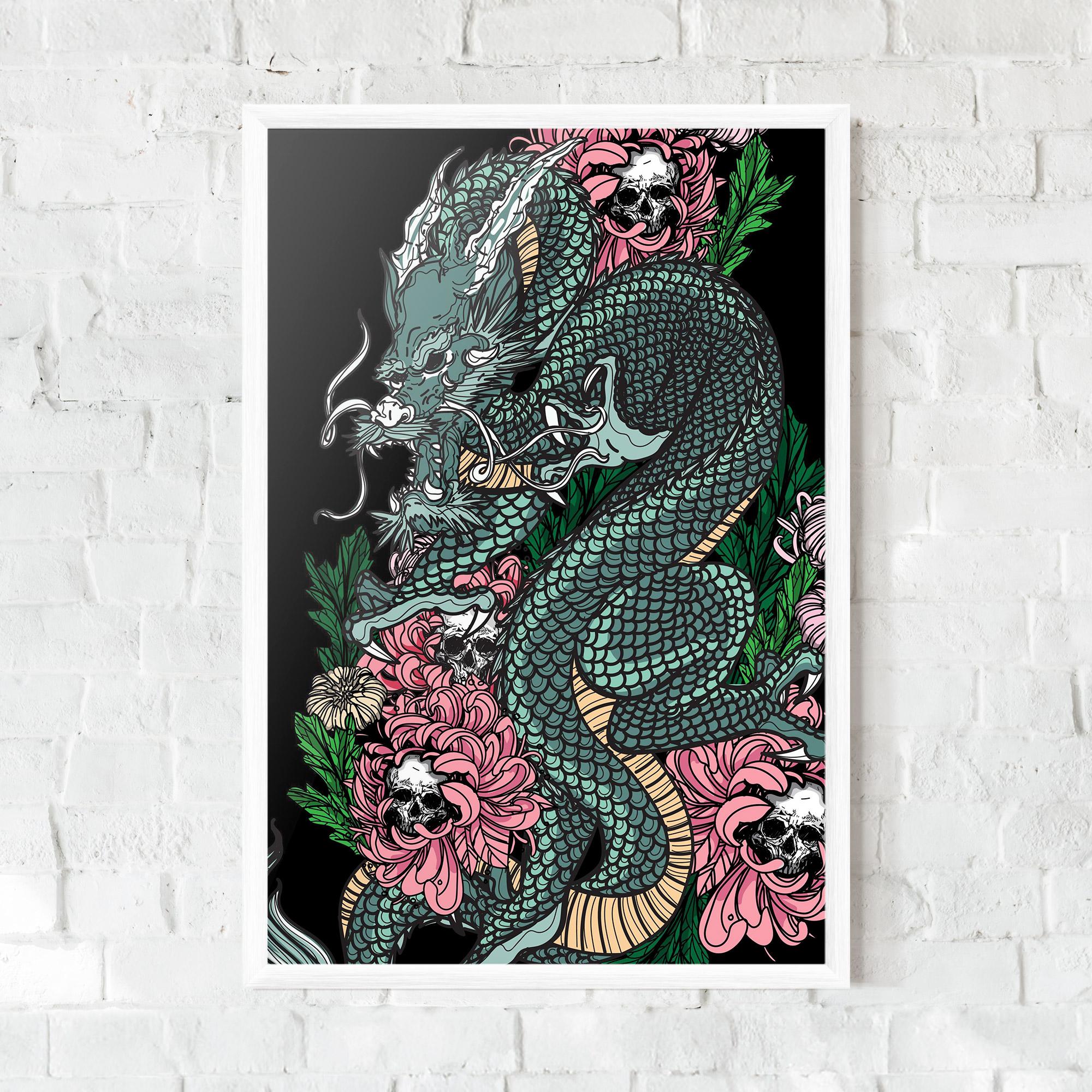Poster Înrămat Flower Skull Dragon mockup 0
