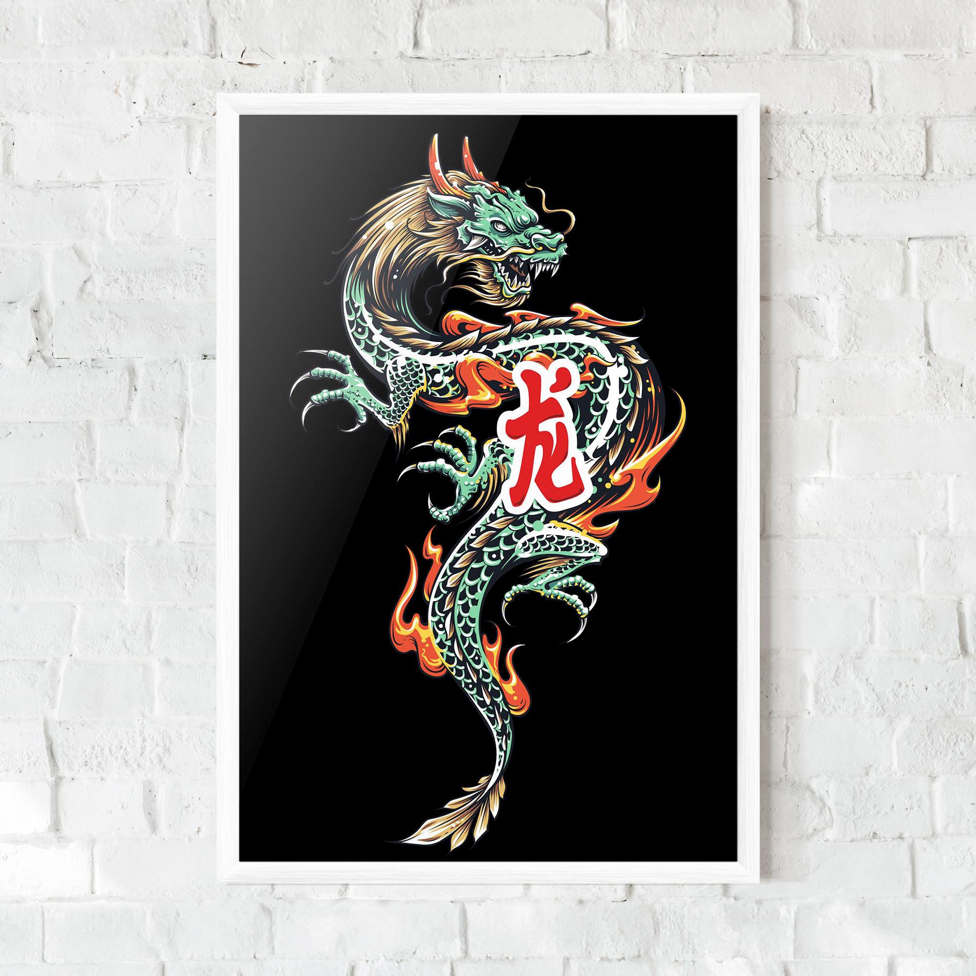 Poster Înrămat Green Fire Dragon mockup 0