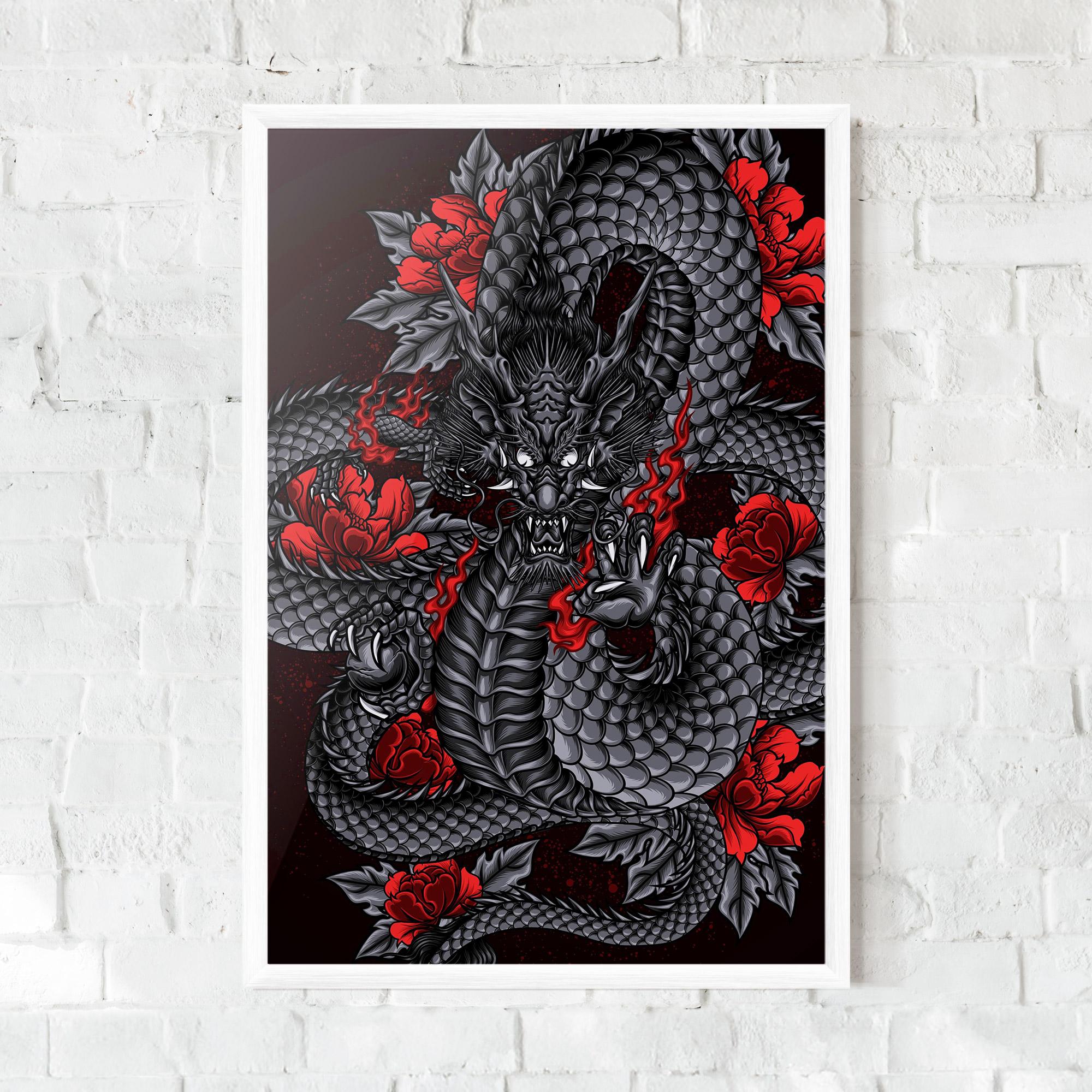 Poster Înrămat Red Flower Dragon mockup 0