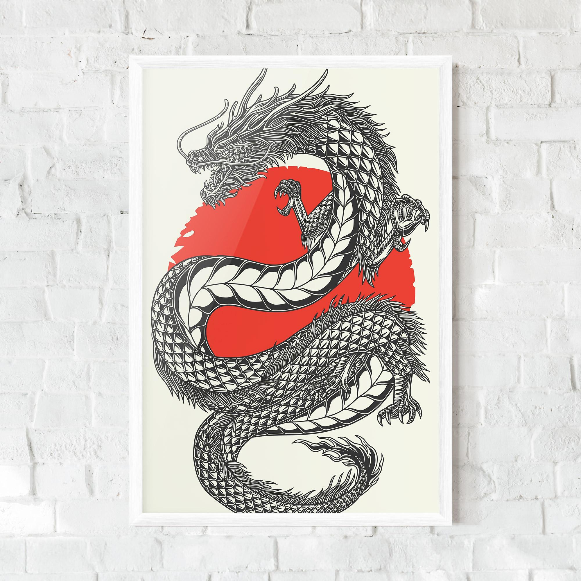 Poster Înrămat Red Moon Dragon mockup 0