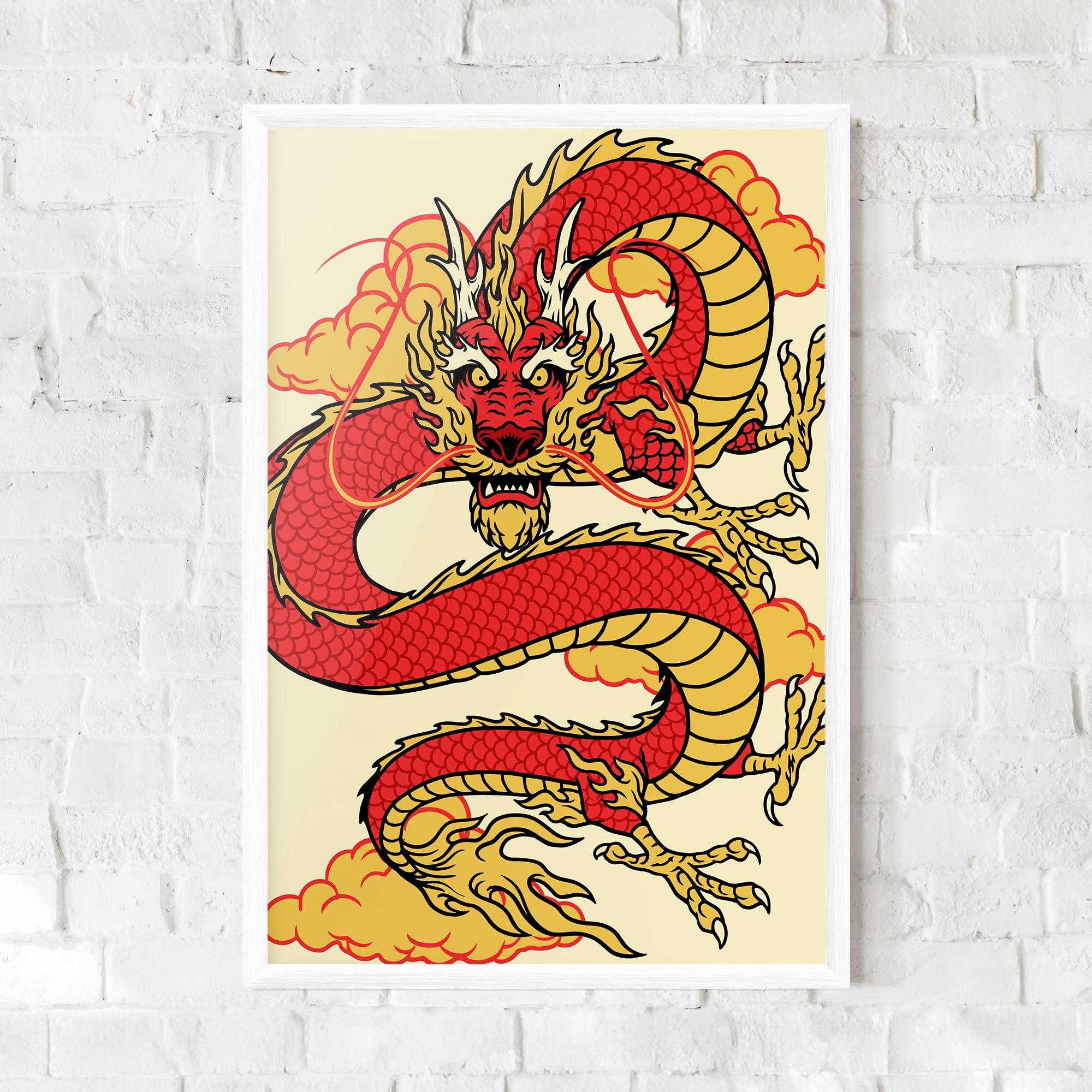Poster Înrămat Red Yellow Dragon mockup 0