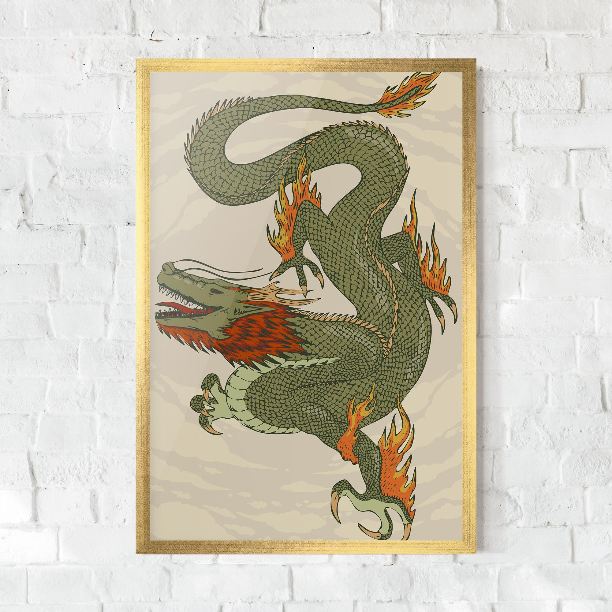 Poster Înrămat Chinese Dragon Green mockup 0
