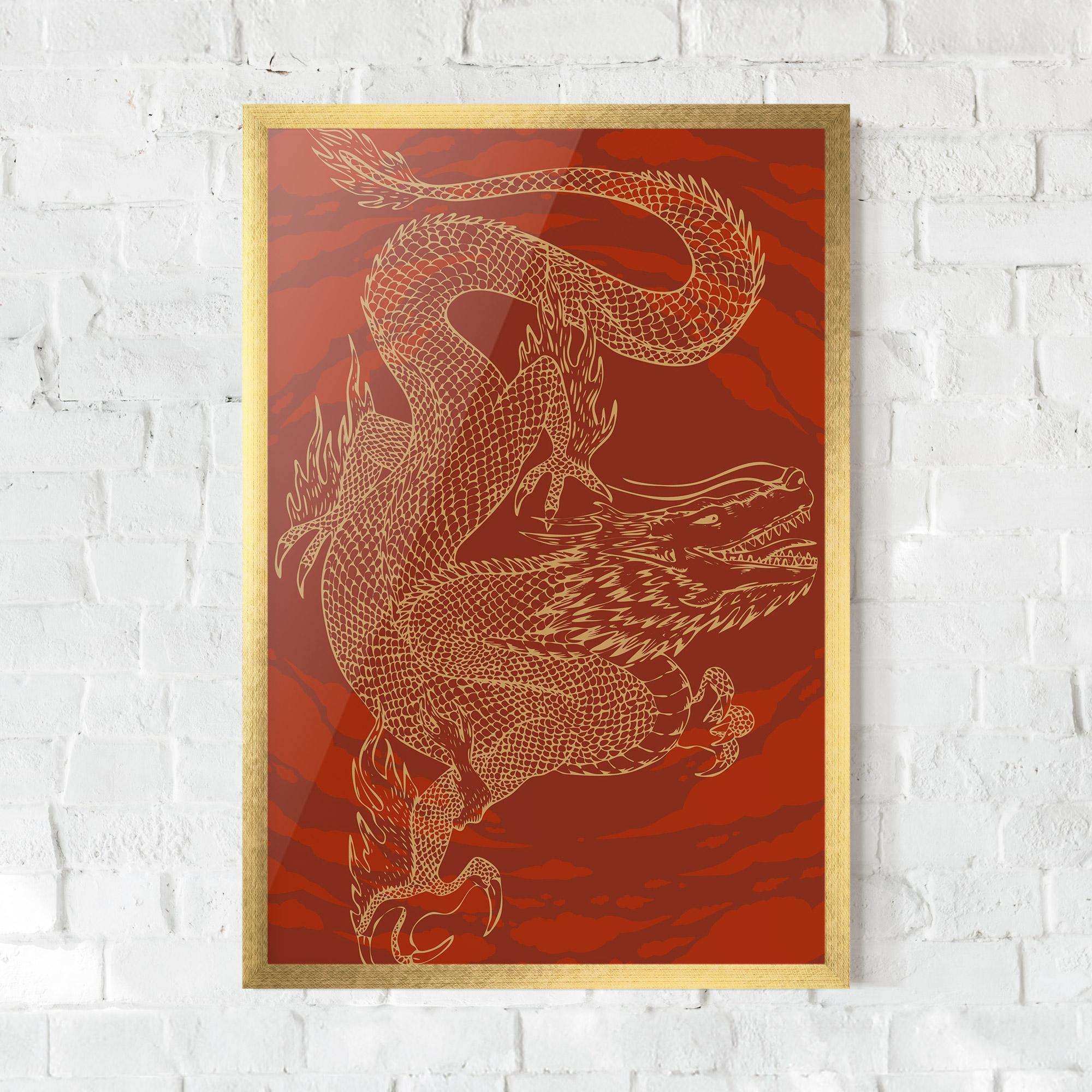 Poster Înrămat Chinese Dragon Red mockup 0