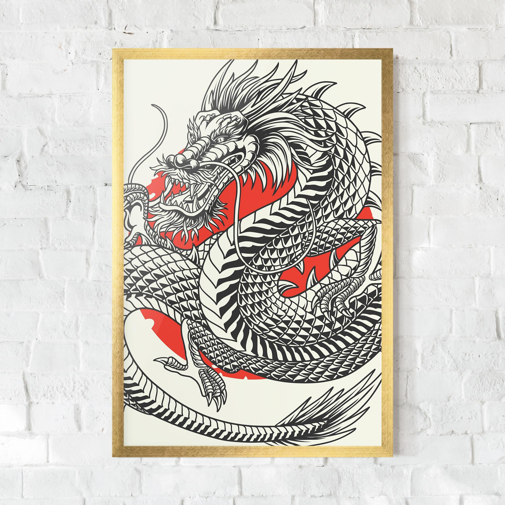 Poster Înrămat Cream Grey Dragon mockup 0