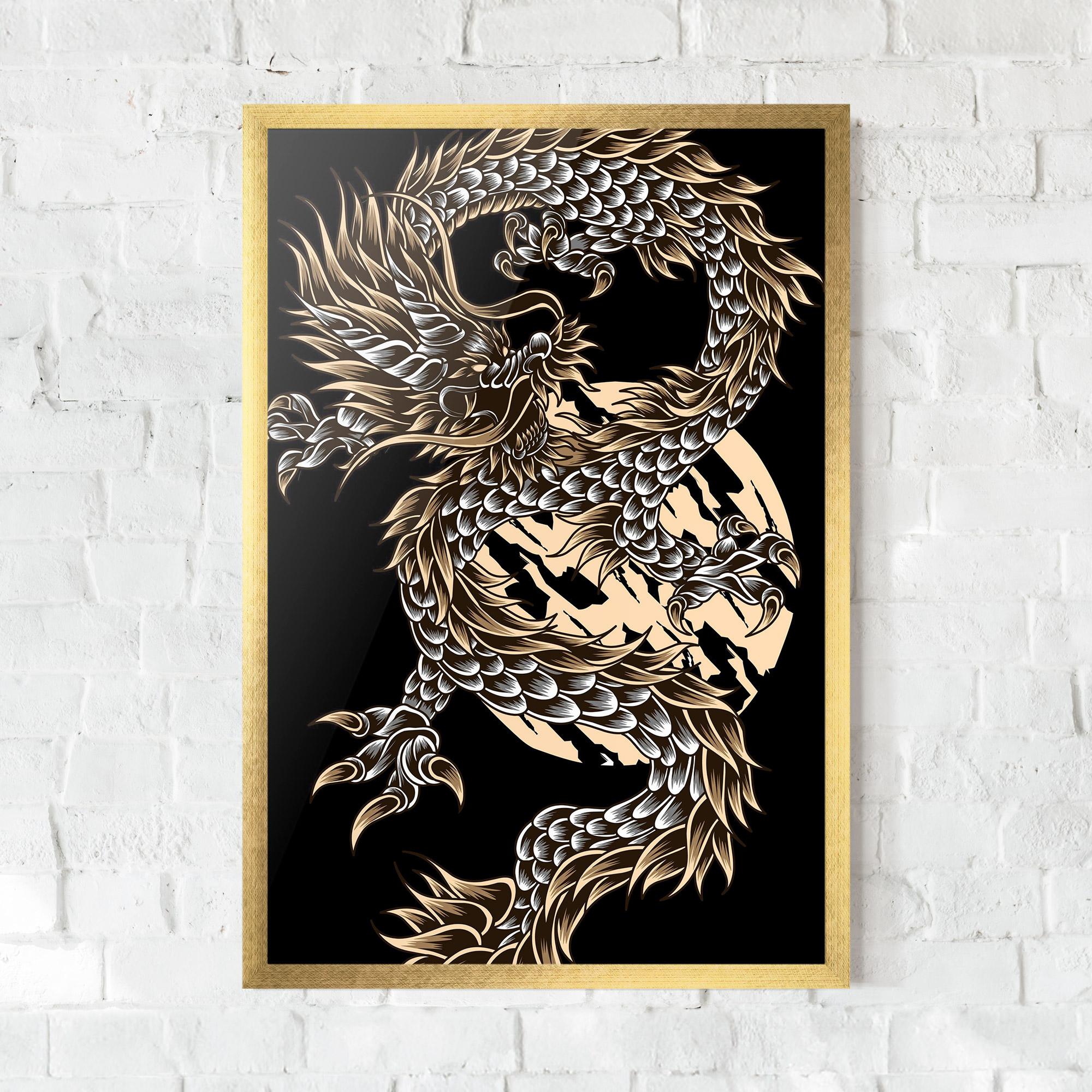 Poster Înrămat Cream Moon Dragon mockup 0