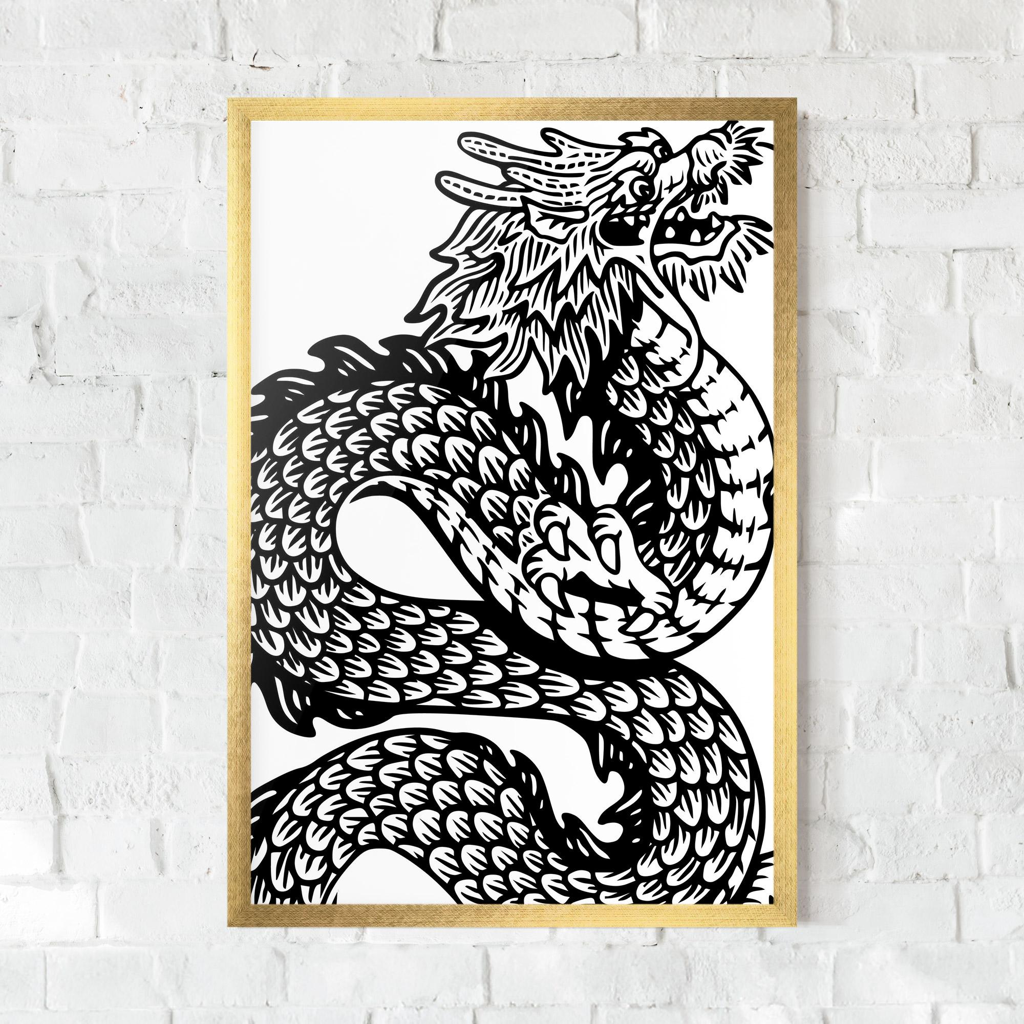 Poster Înrămat Dragon Black Line mockup 0