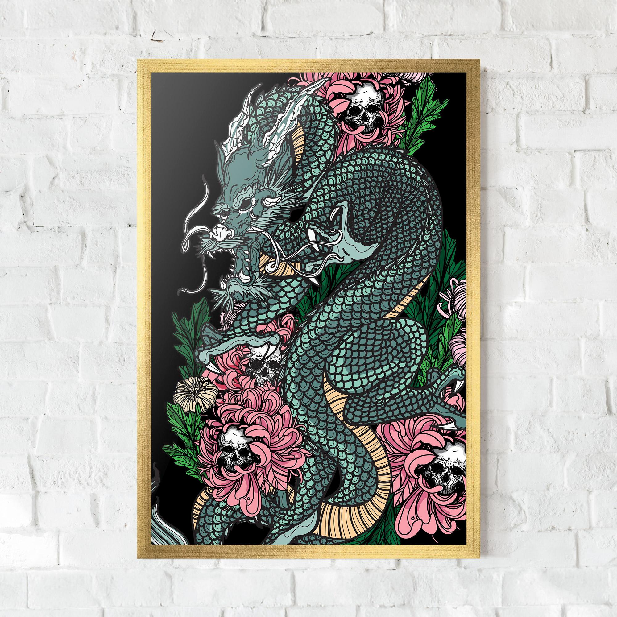 Poster Înrămat Flower Skull Dragon mockup 0