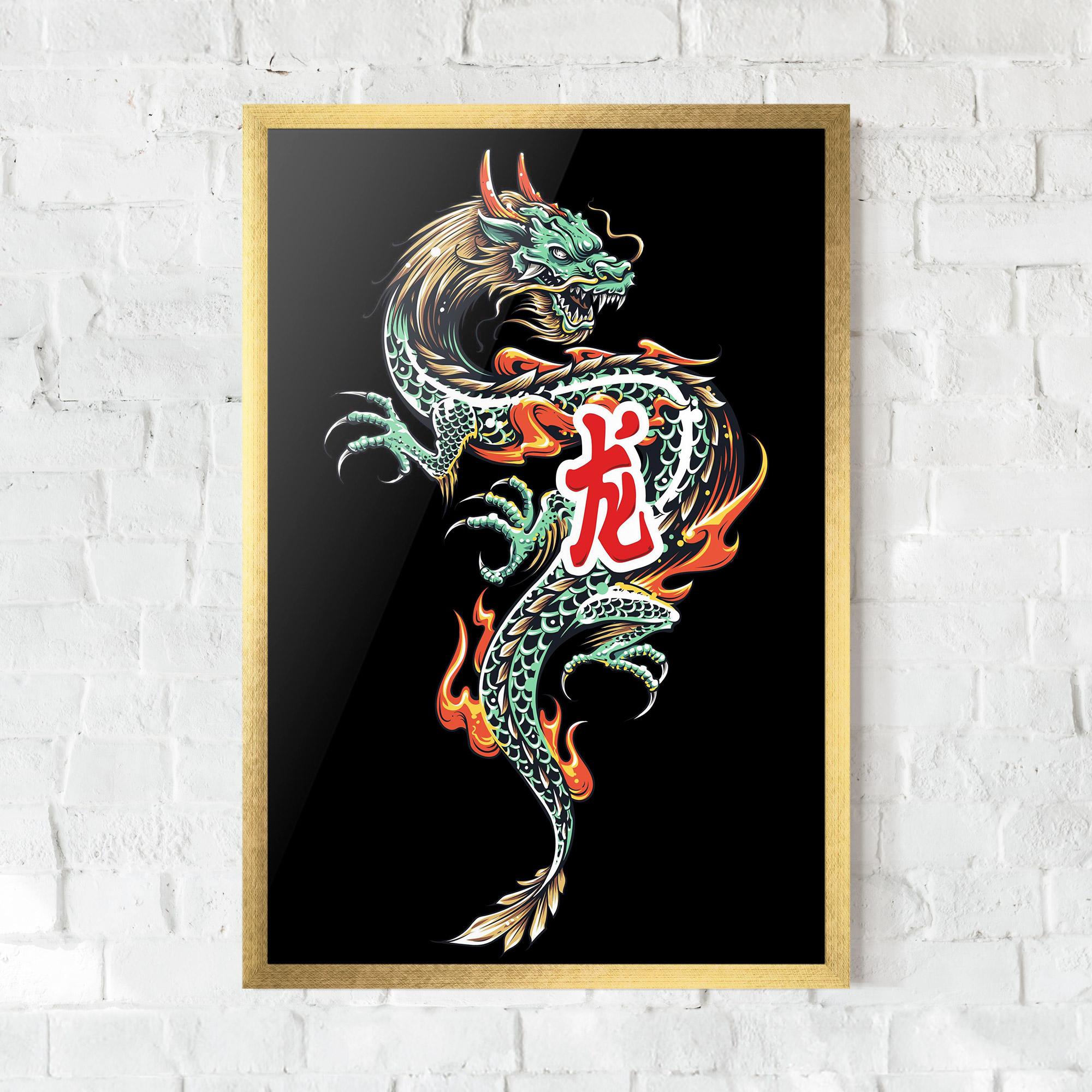 Poster Înrămat Green Fire Dragon mockup 0
