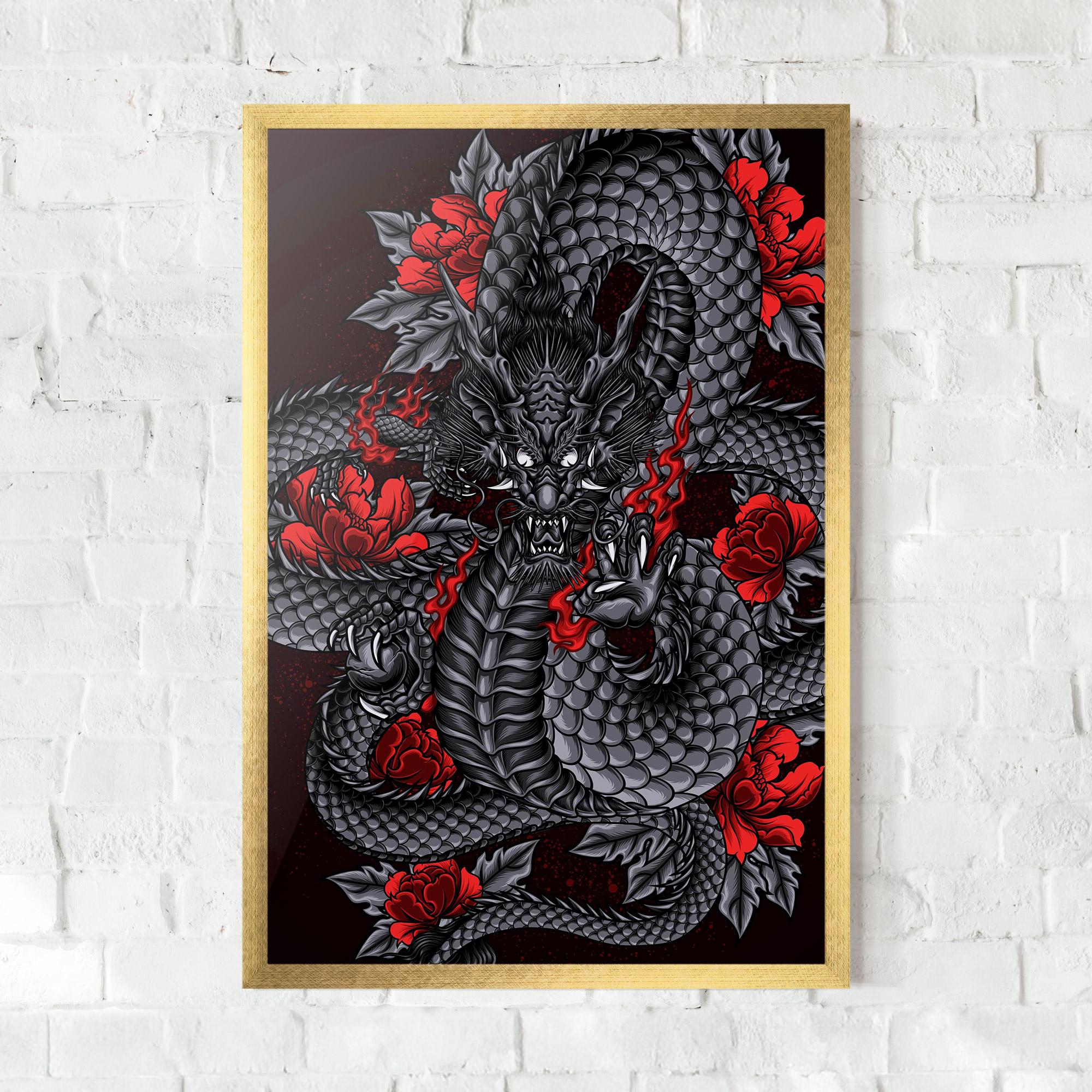 Poster Înrămat Red Flower Dragon mockup 0